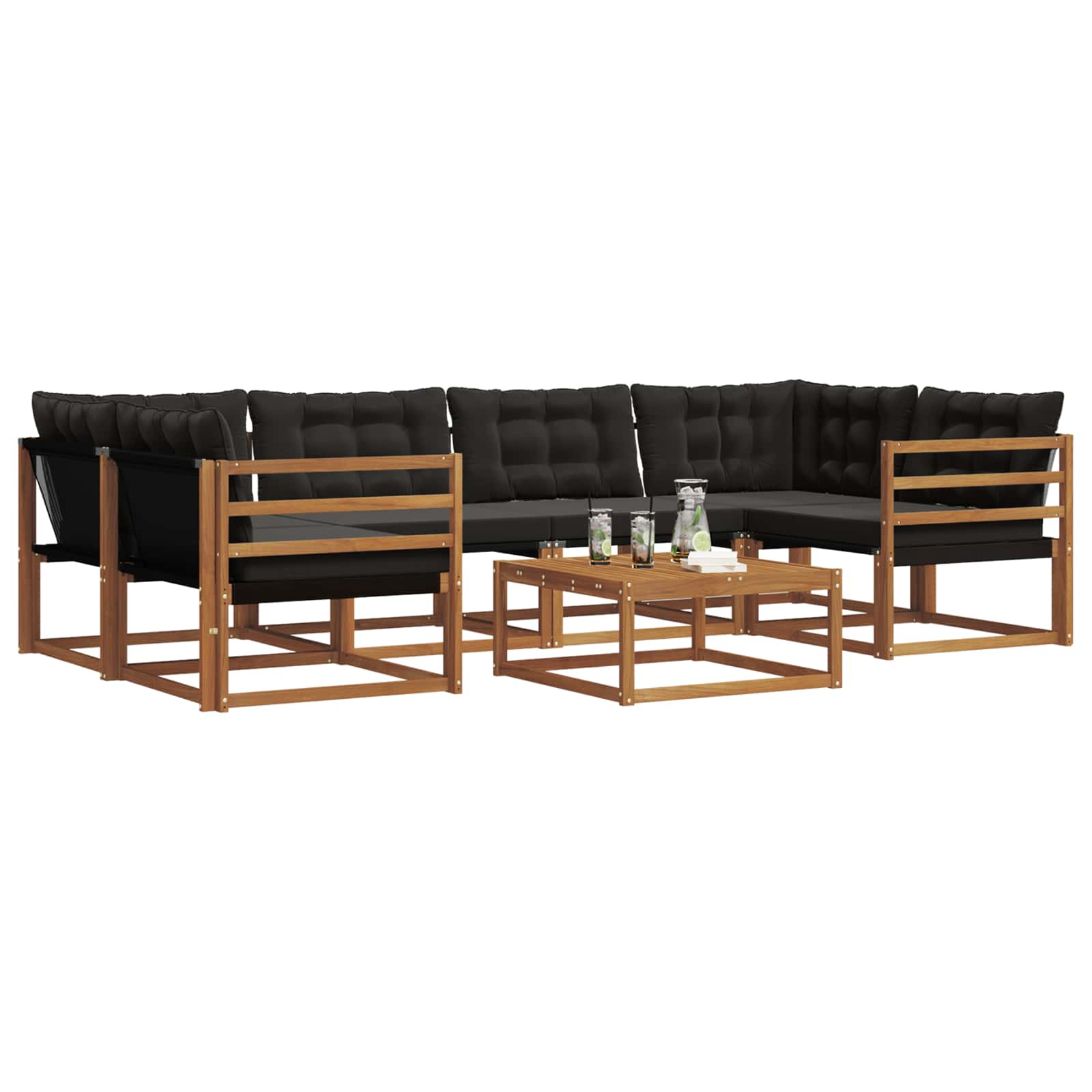 Outdoor-Sofagarnitur mit Kissen 7 pcs Natürlich und Schwarz