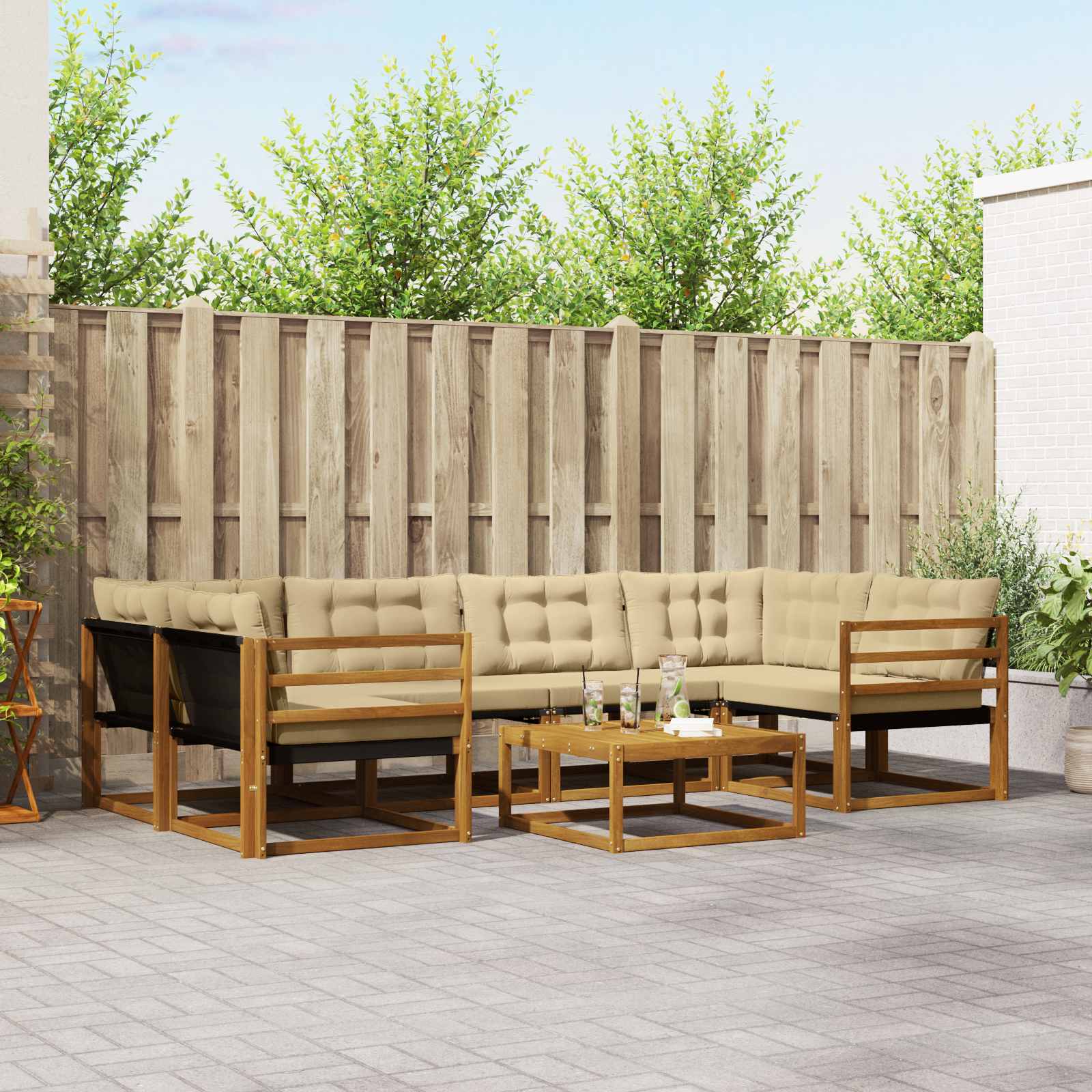 Outdoor-Sofagarnitur mit Kissen 7 pcs Natur und Beige
