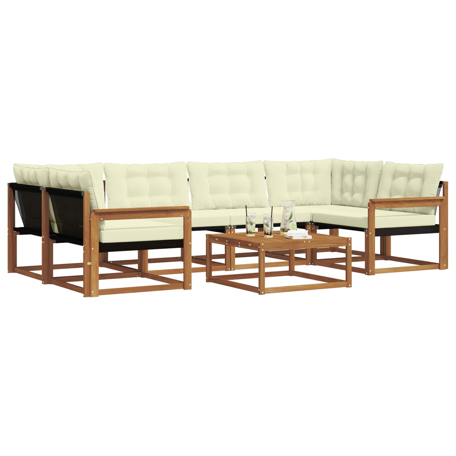 Outdoor-Sofagarnitur mit Kissen 7 pcs Natur und Creme