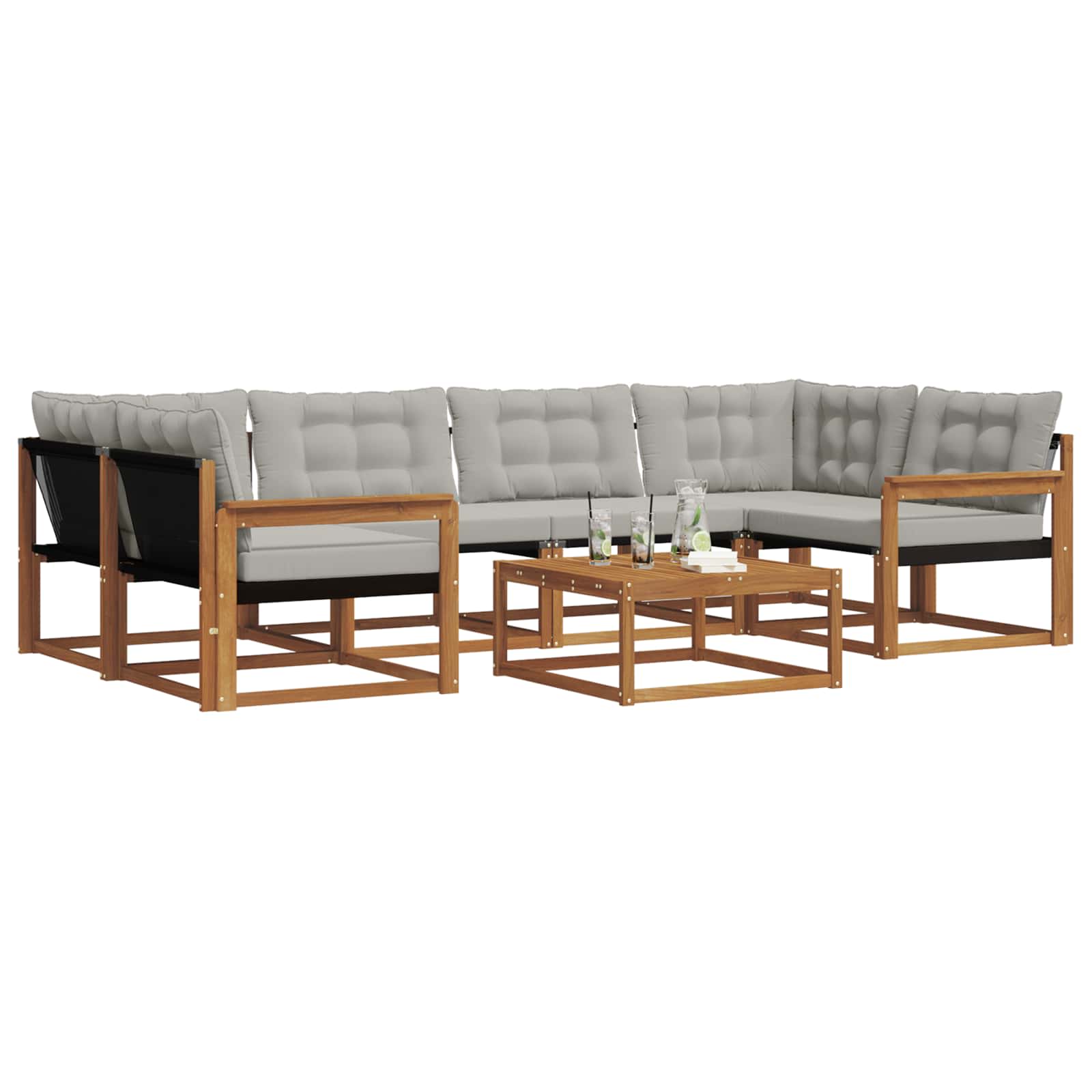 Outdoor-Sofagarnitur mit Kissen 7 pcs Natürlich und Hellgrau