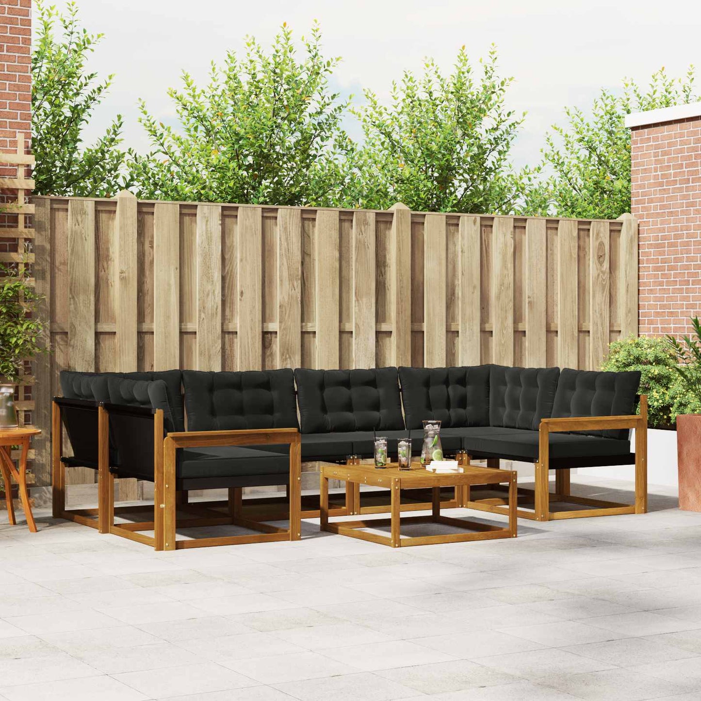 Outdoor-Sofagarnitur mit Kissen 7 pcs Natürlich und Schwarz