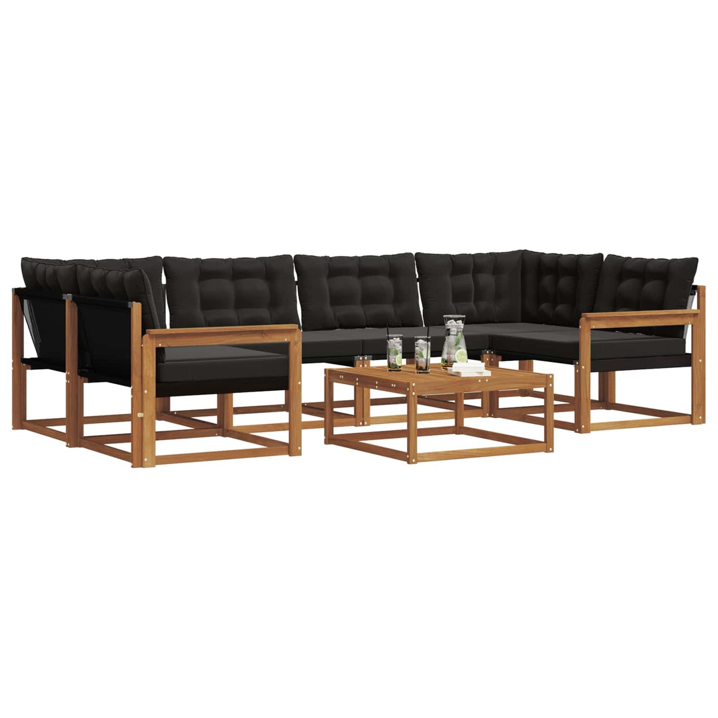 Outdoor-Sofagarnitur mit Kissen 7 pcs Natürlich und Schwarz