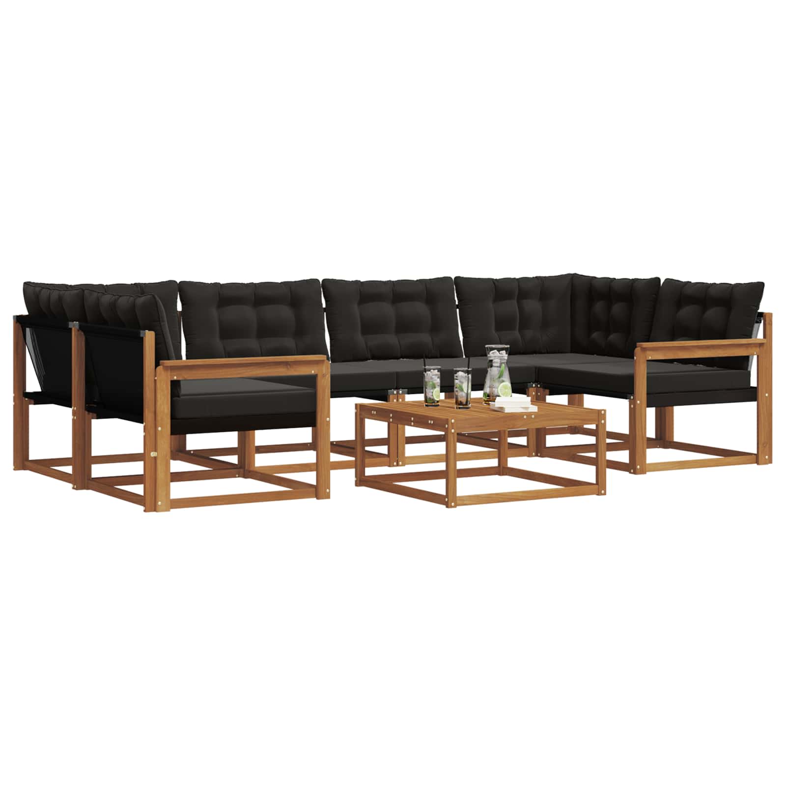 Outdoor-Sofagarnitur mit Kissen 7 pcs Natürlich und Schwarz