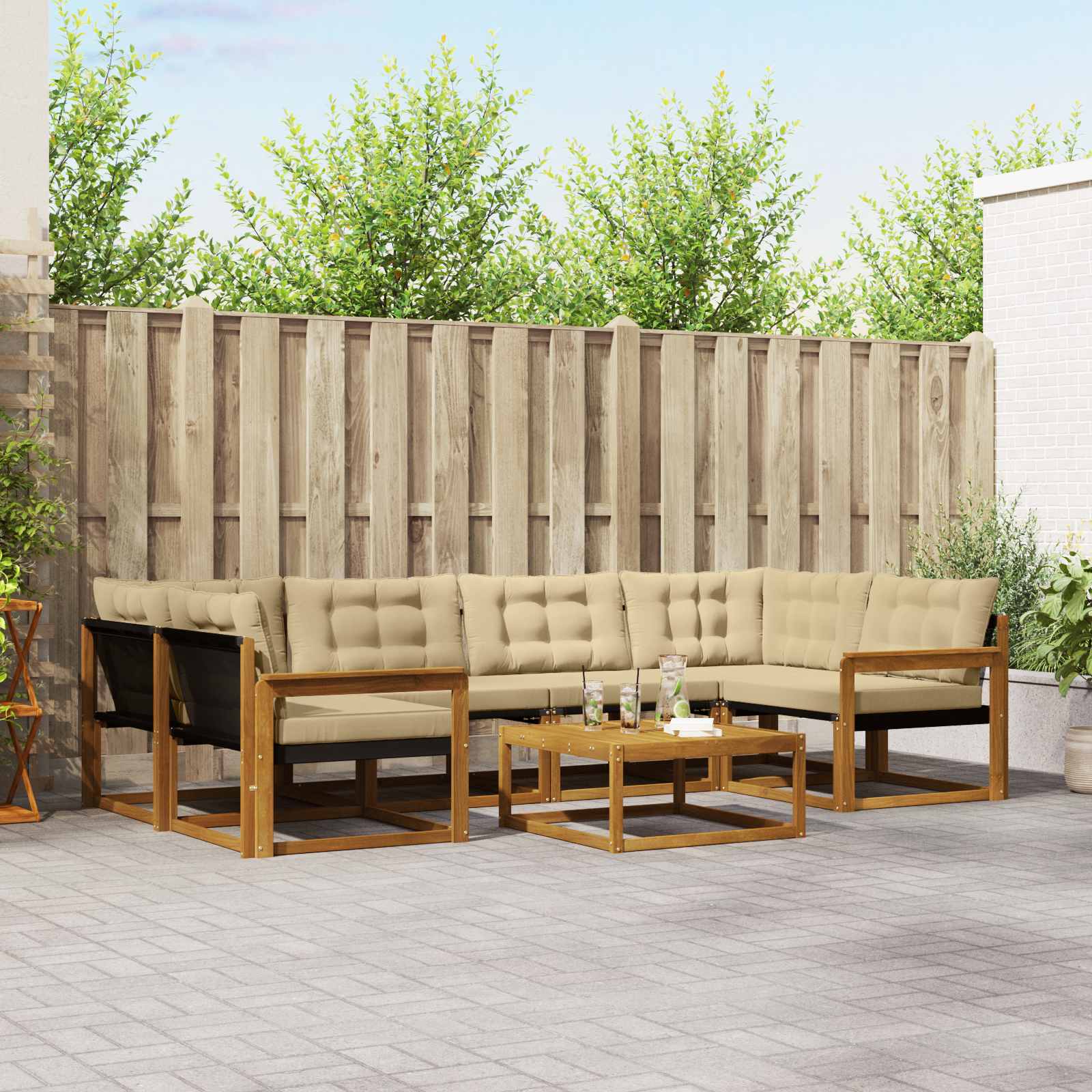 Outdoor-Sofagarnitur mit Kissen 7 pcs Natur und Beige