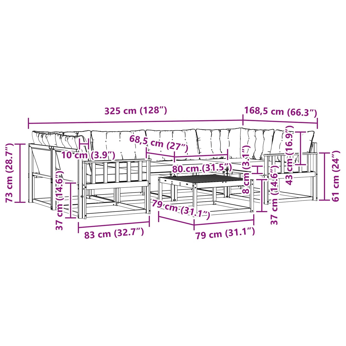 Outdoor-Sofagarnitur mit Kissen 7 pcs Natur und Creme