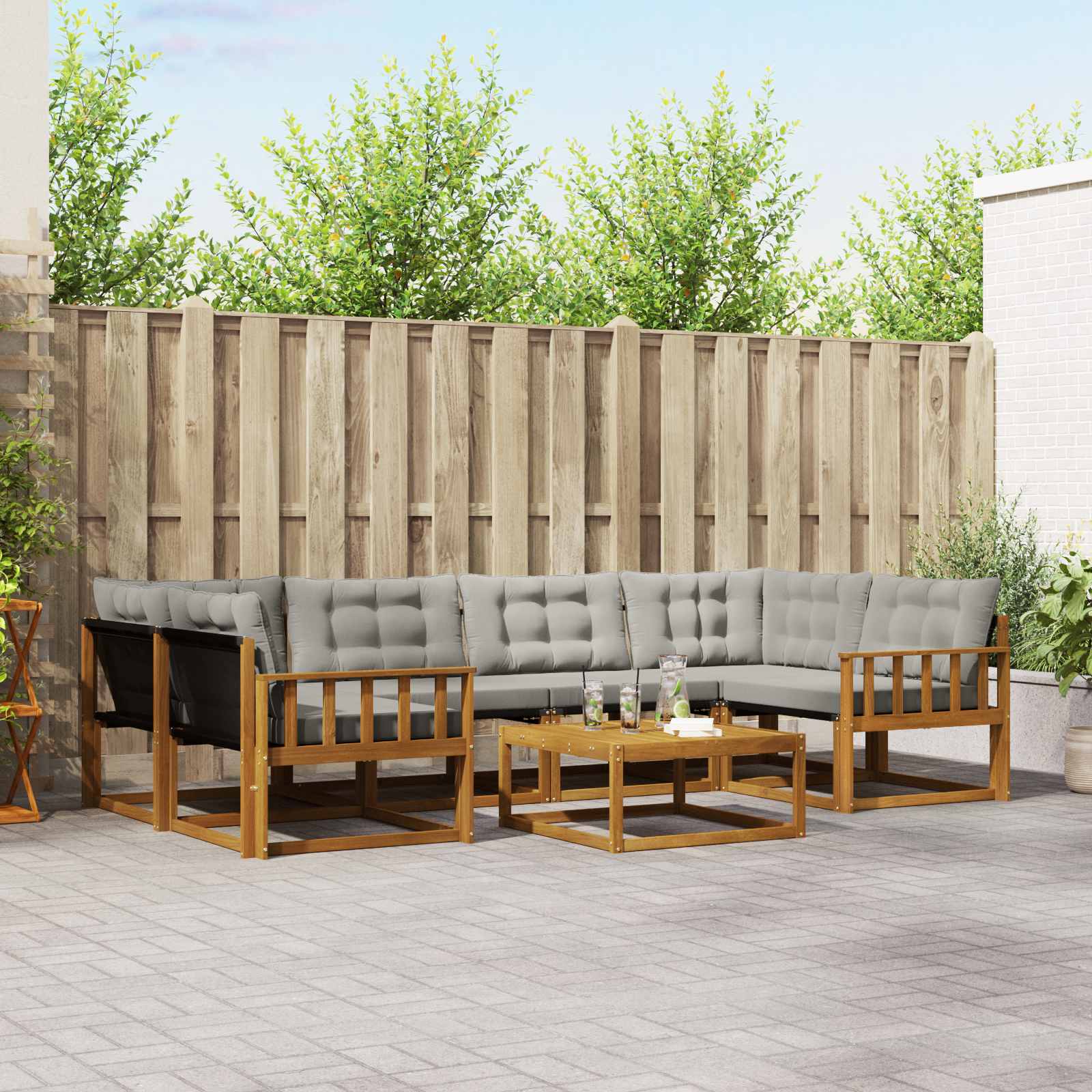Outdoor-Sofagarnitur mit Kissen 7 pcs Natürlich und Hellgrau