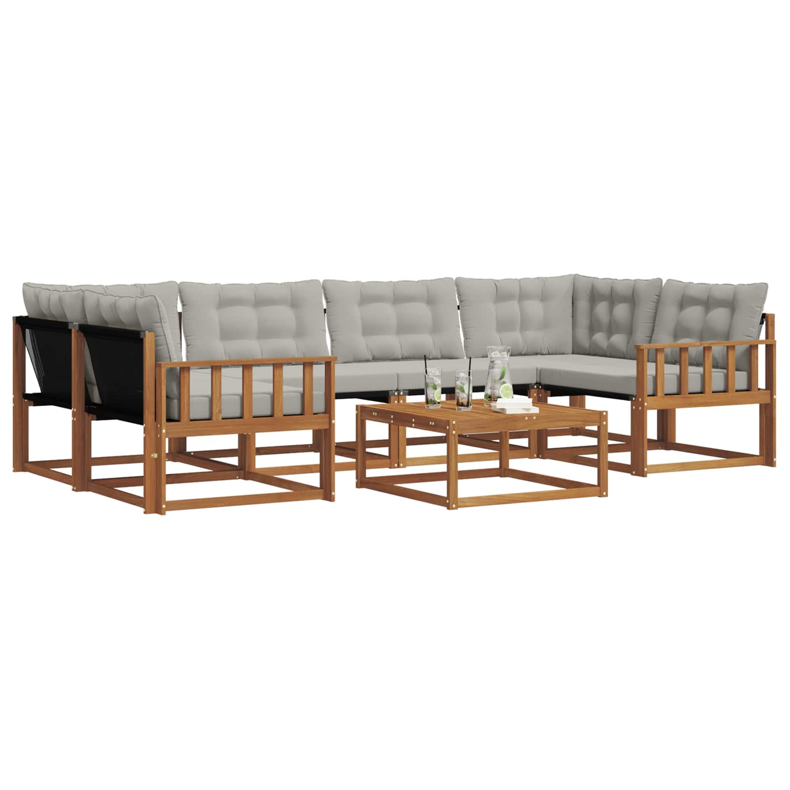 Outdoor-Sofagarnitur mit Kissen 7 pcs Natürlich und Hellgrau
