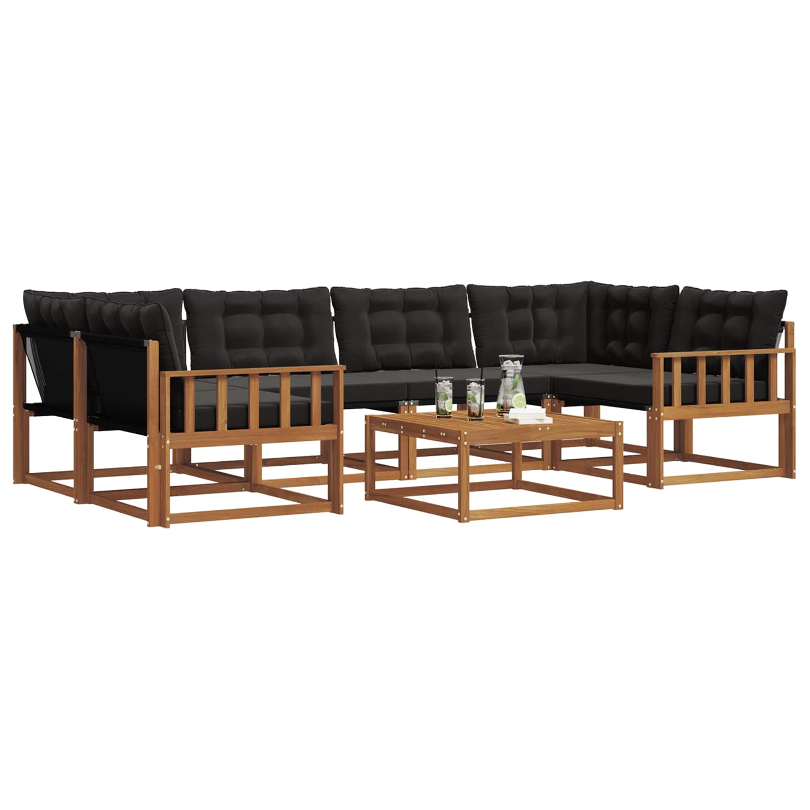 Outdoor-Sofagarnitur mit Kissen 7 pcs Natürlich und Schwarz