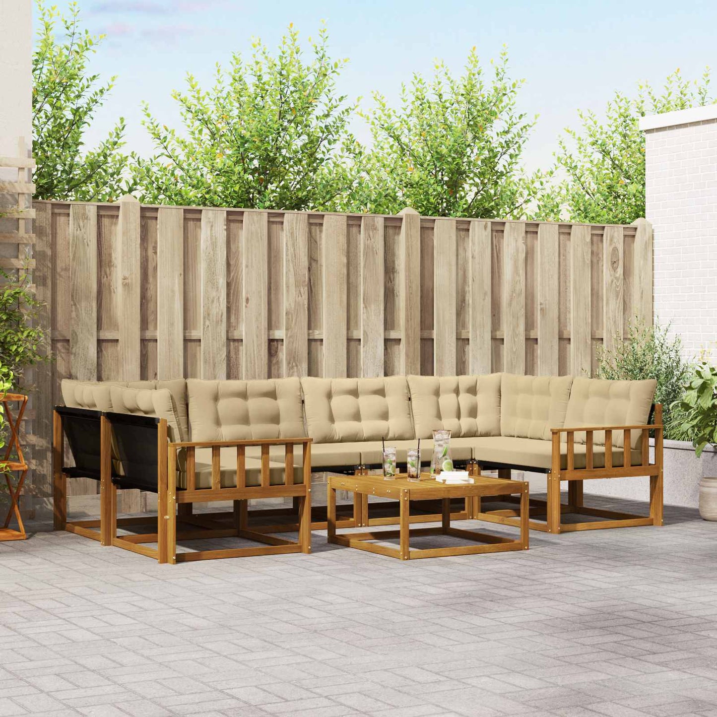 Outdoor-Sofagarnitur mit Kissen 7 pcs Natur und Beige