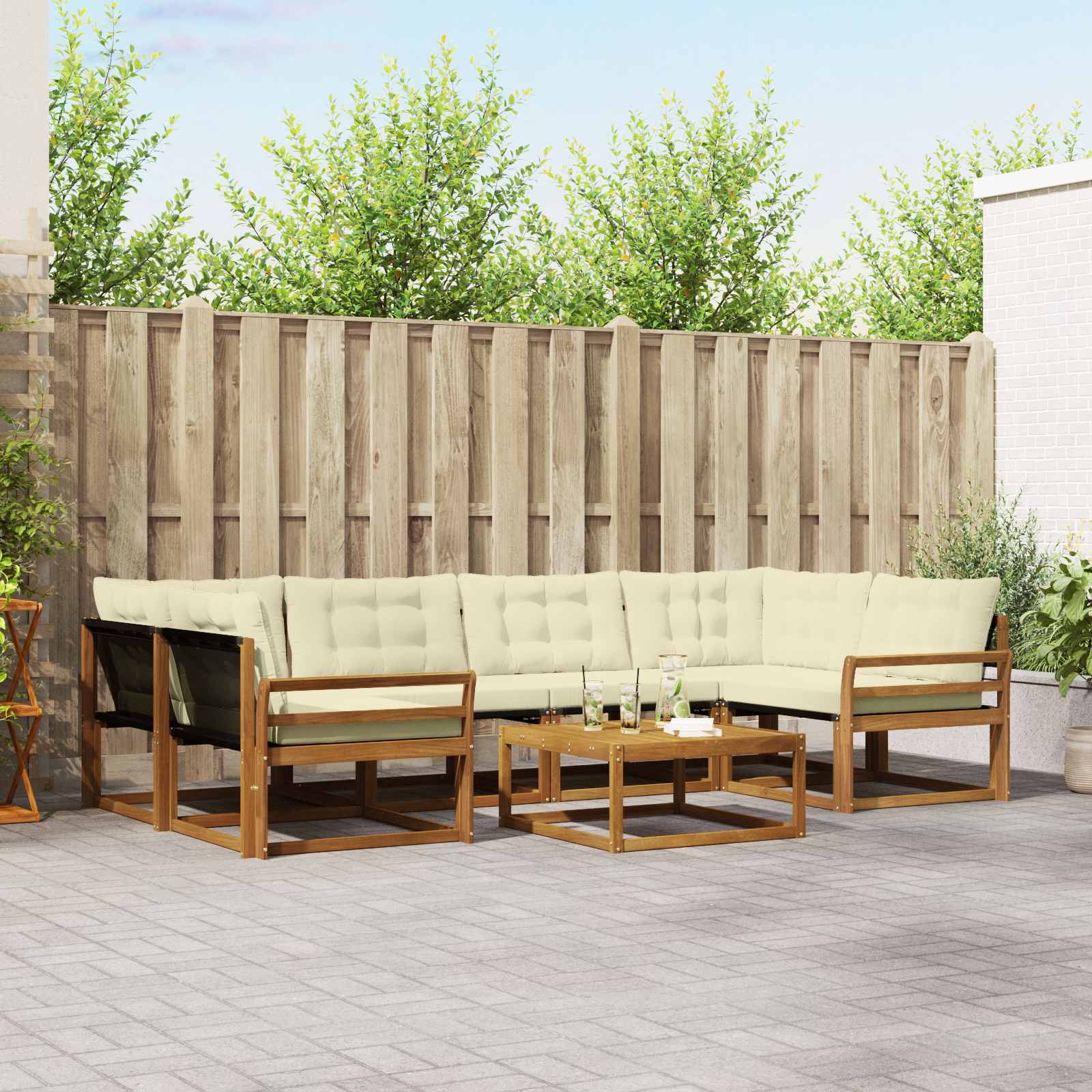 Outdoor-Sofagarnitur mit Kissen 7 pcs Natur und Creme