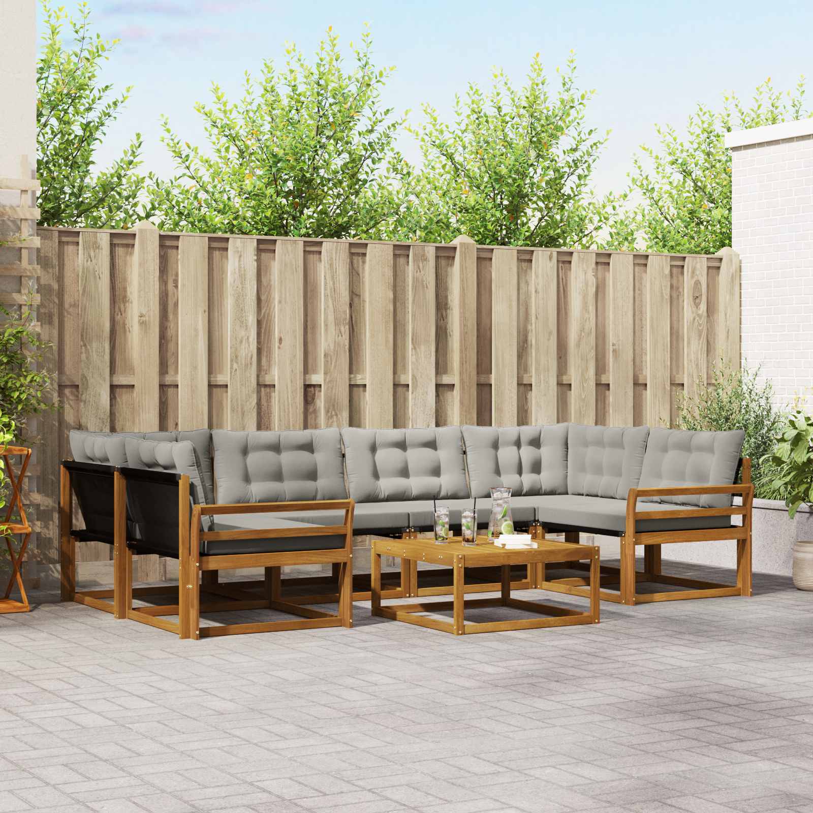 Outdoor-Sofagarnitur mit Kissen 7 pcs Natürlich und Hellgrau