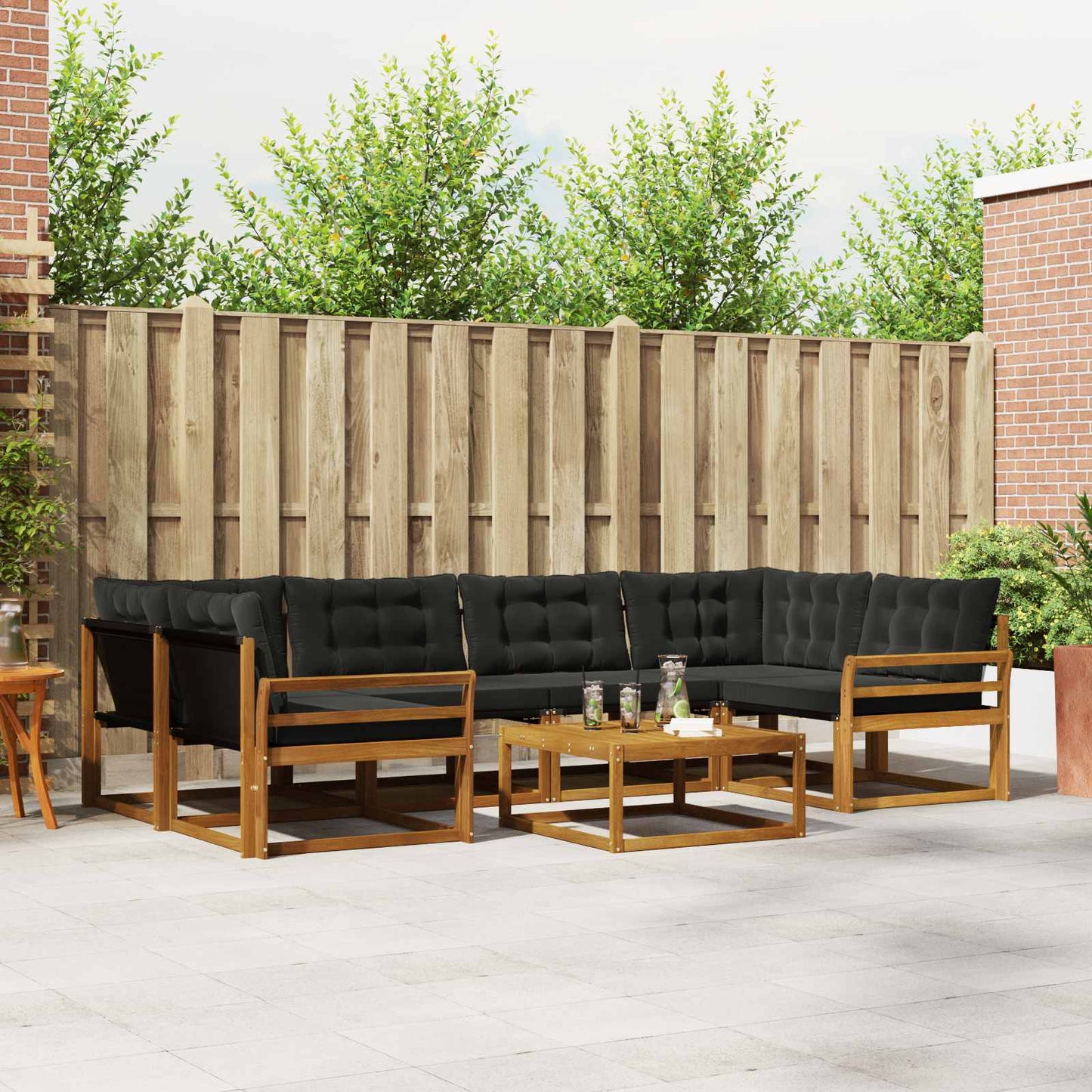 Outdoor-Sofagarnitur mit Kissen 7 pcs Natürlich und Schwarz