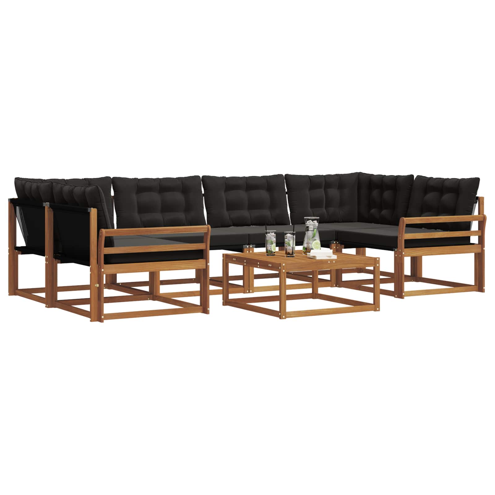 Outdoor-Sofagarnitur mit Kissen 7 pcs Natürlich und Schwarz