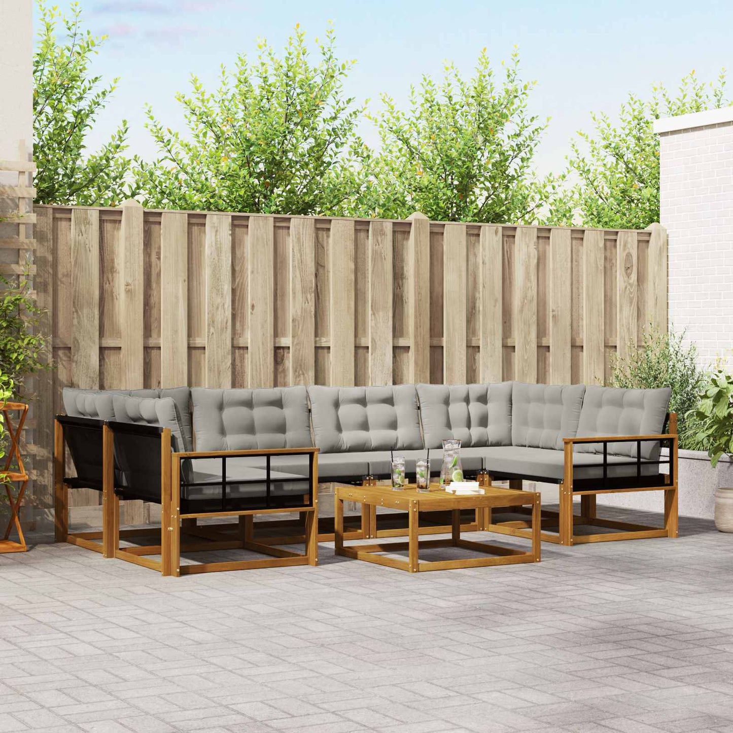 Outdoor-Sofagarnitur mit Kissen 7 pcs Natürlich und Hellgrau