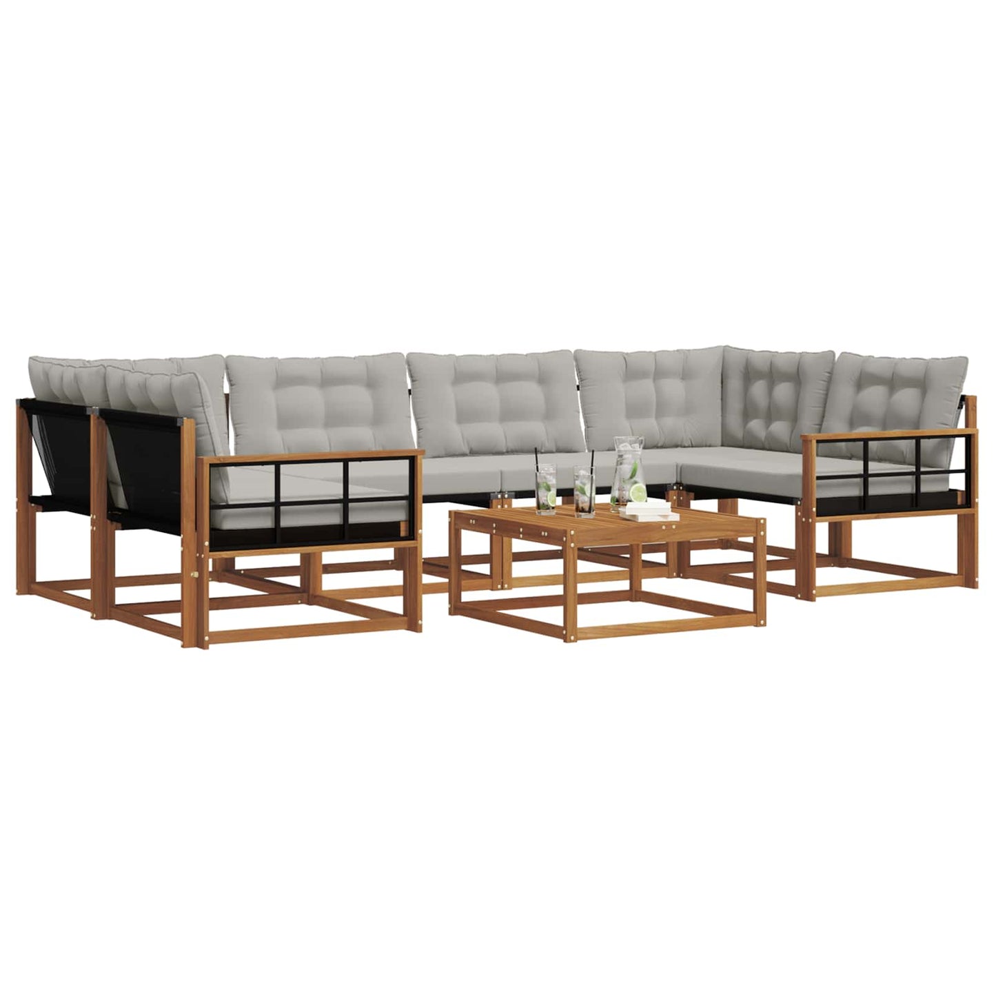 Outdoor-Sofagarnitur mit Kissen 7 pcs Natürlich und Hellgrau