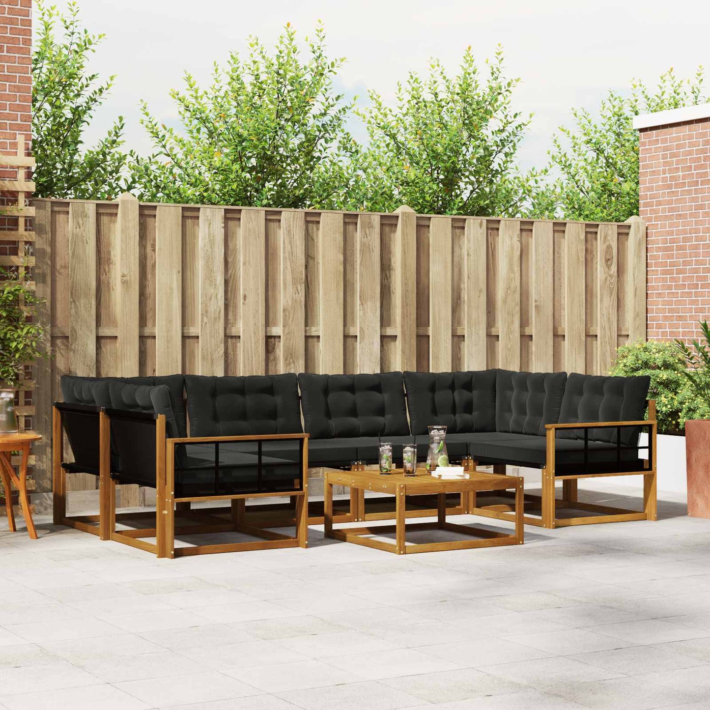 Outdoor-Sofagarnitur mit Kissen 7 pcs Natürlich und Schwarz