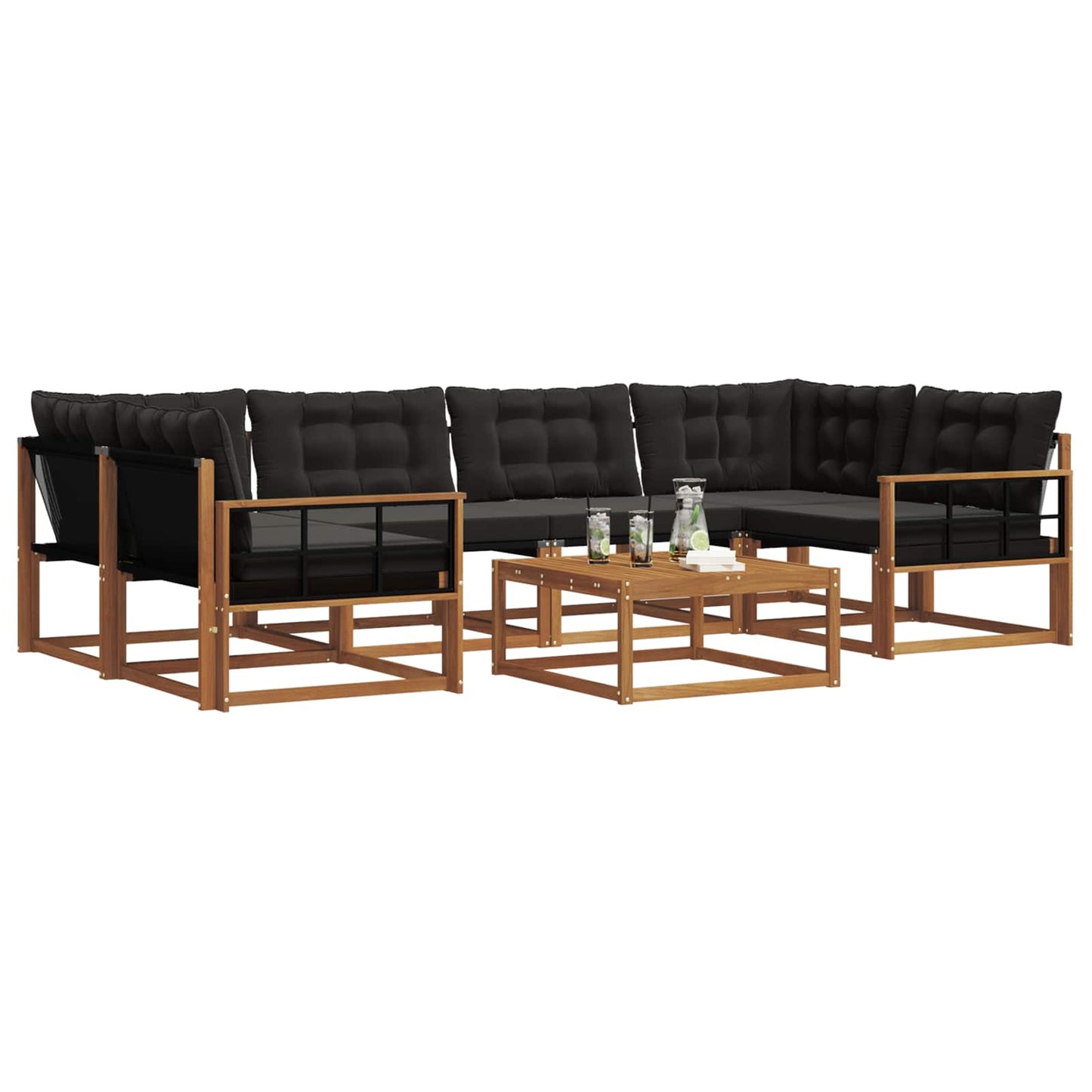 Outdoor-Sofagarnitur mit Kissen 7 pcs Natürlich und Schwarz
