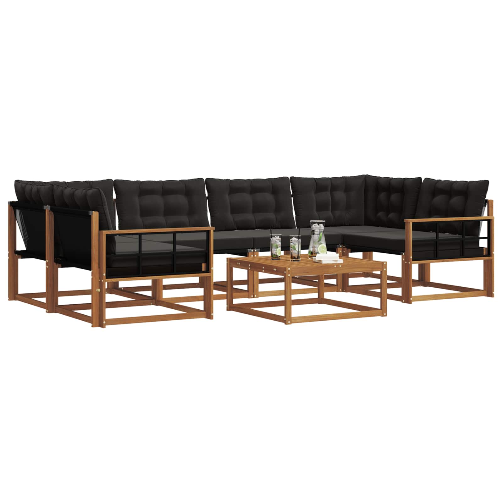 Outdoor-Sofagarnitur mit Kissen 7 pcs Natürlich und Schwarz