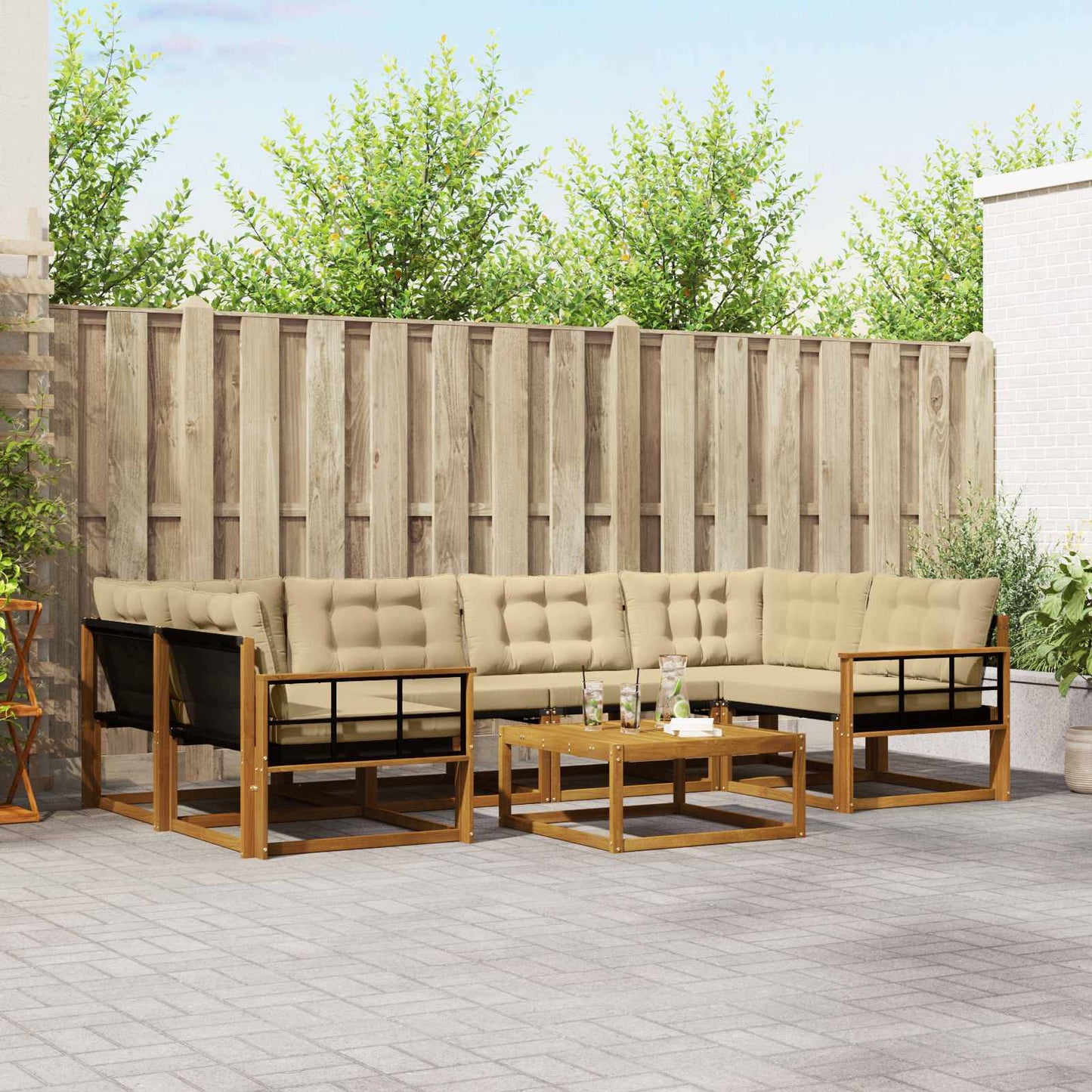 Outdoor-Sofagarnitur mit Kissen 7 pcs Natur und Beige