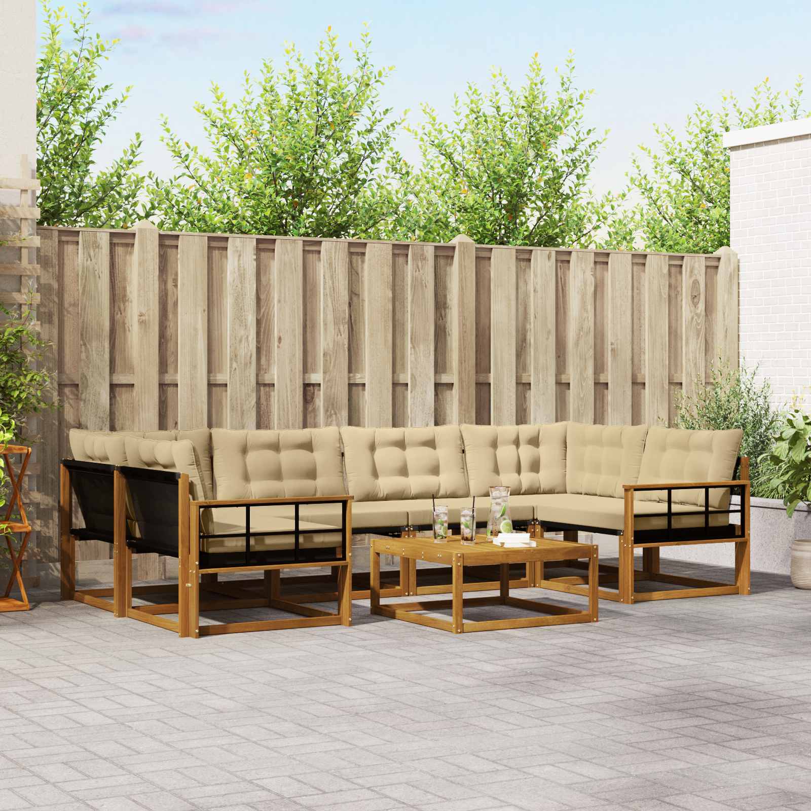 Outdoor-Sofagarnitur mit Kissen 7 pcs Natur und Beige