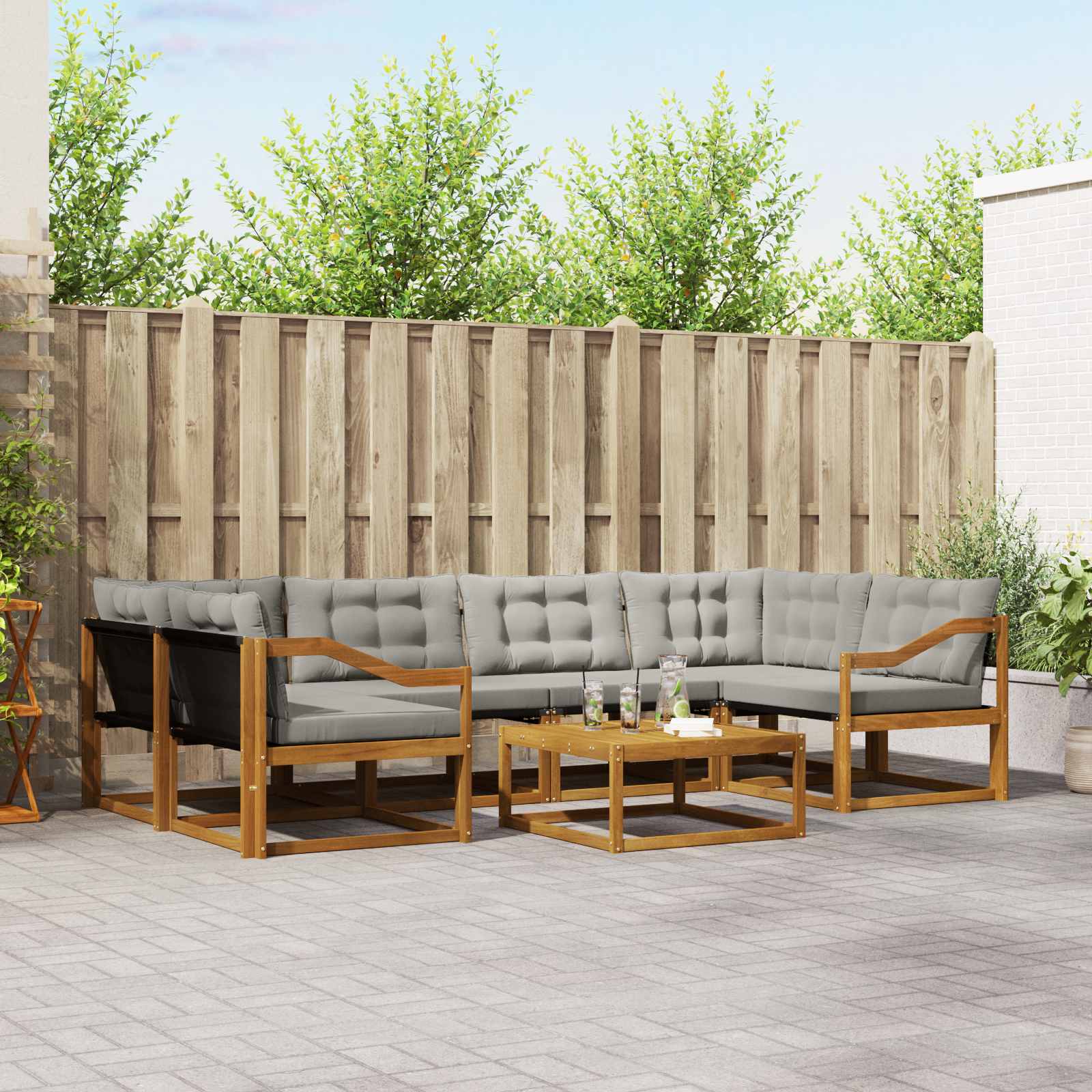 Outdoor-Sofagarnitur mit Kissen 7 pcs Natürlich und Hellgrau