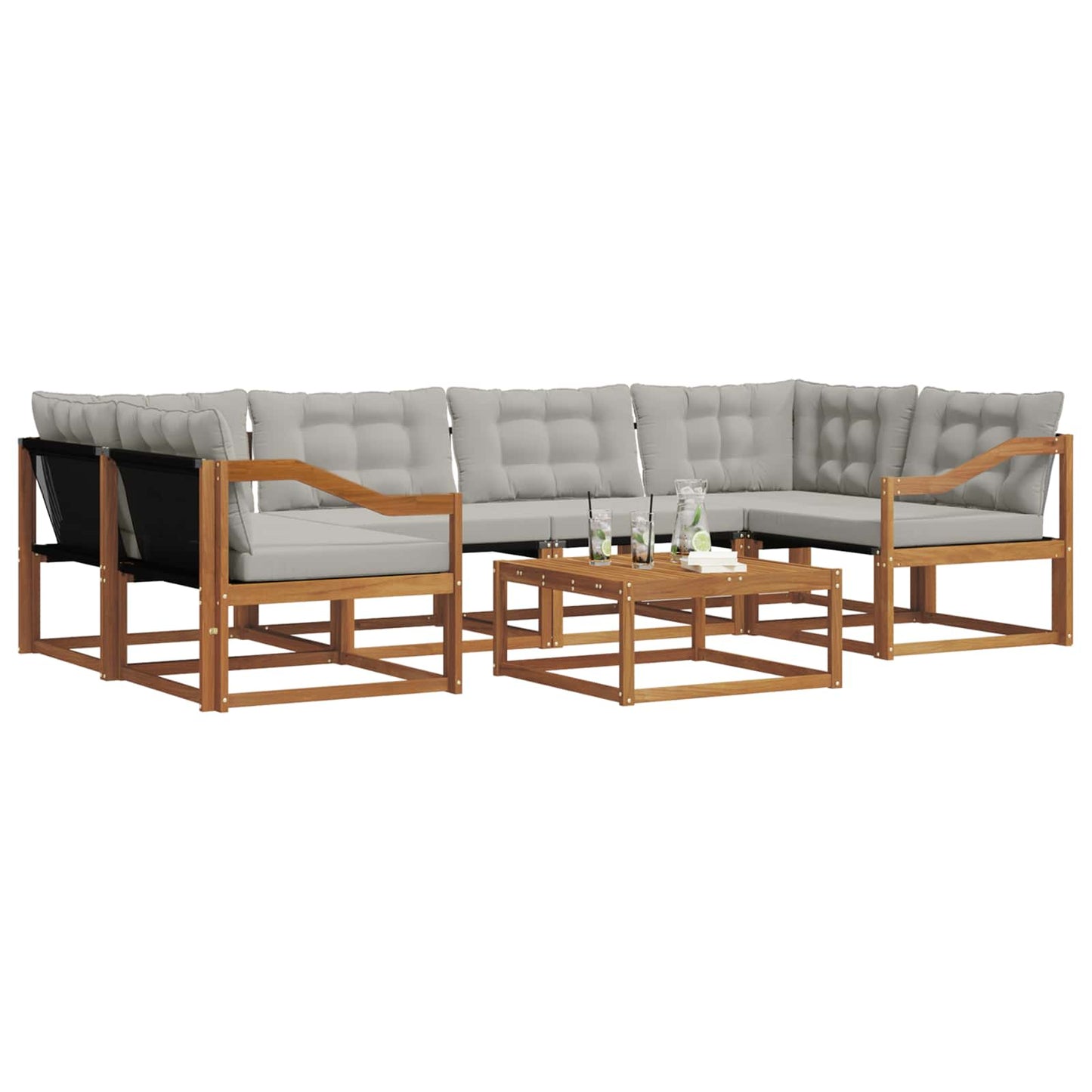 Outdoor-Sofagarnitur mit Kissen 7 pcs Natürlich und Hellgrau