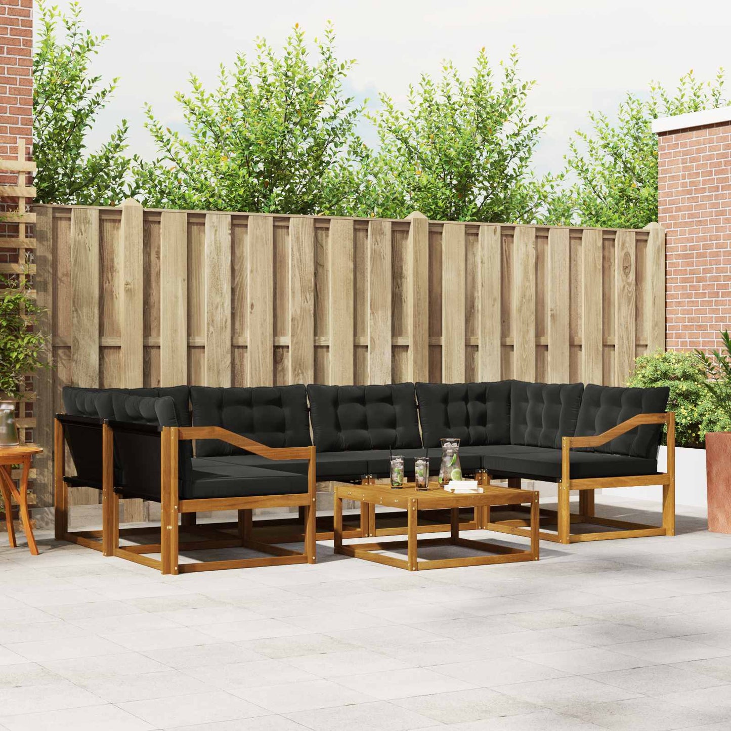 Outdoor-Sofagarnitur mit Kissen 7 pcs Natürlich und Schwarz