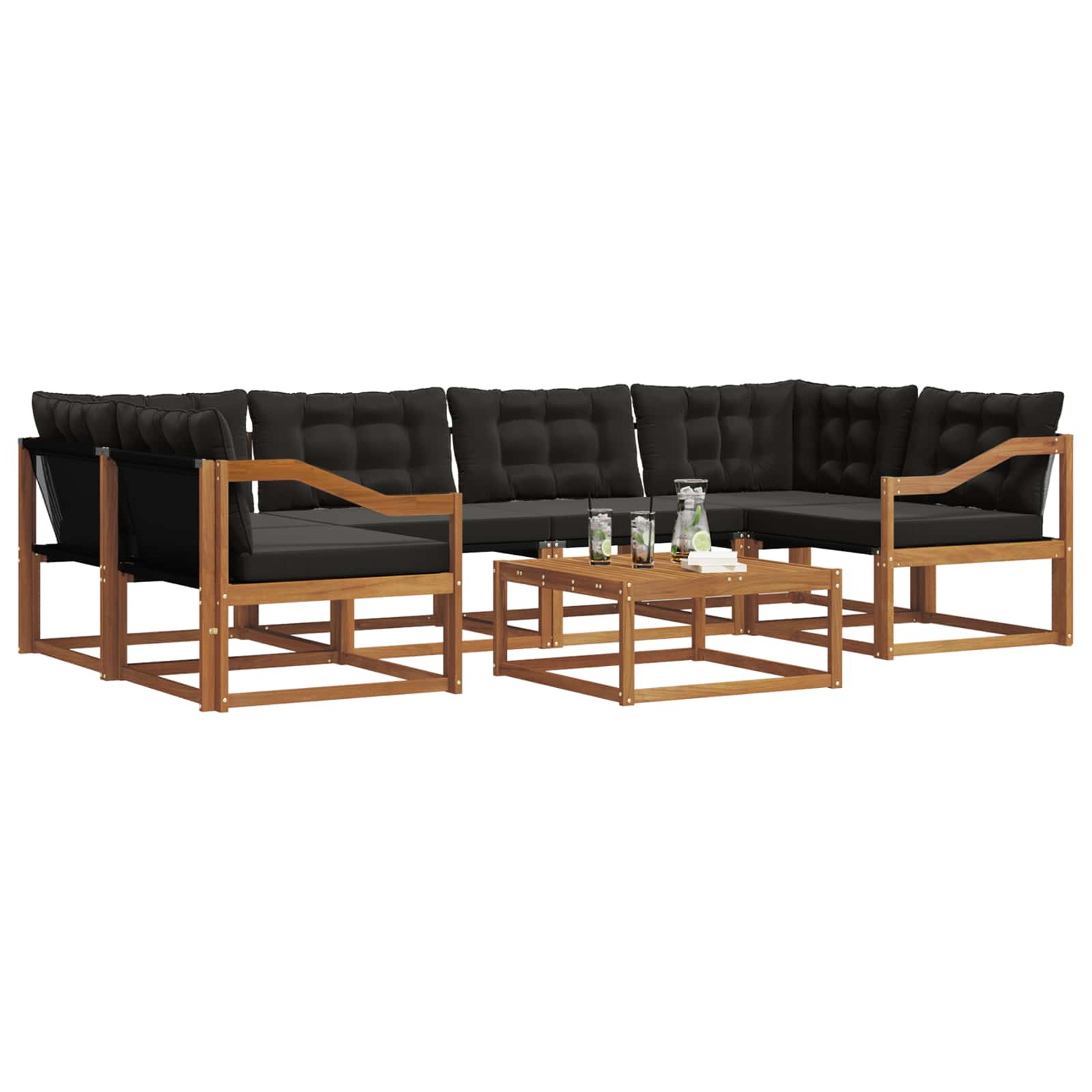 Outdoor-Sofagarnitur mit Kissen 7 pcs Natürlich und Schwarz