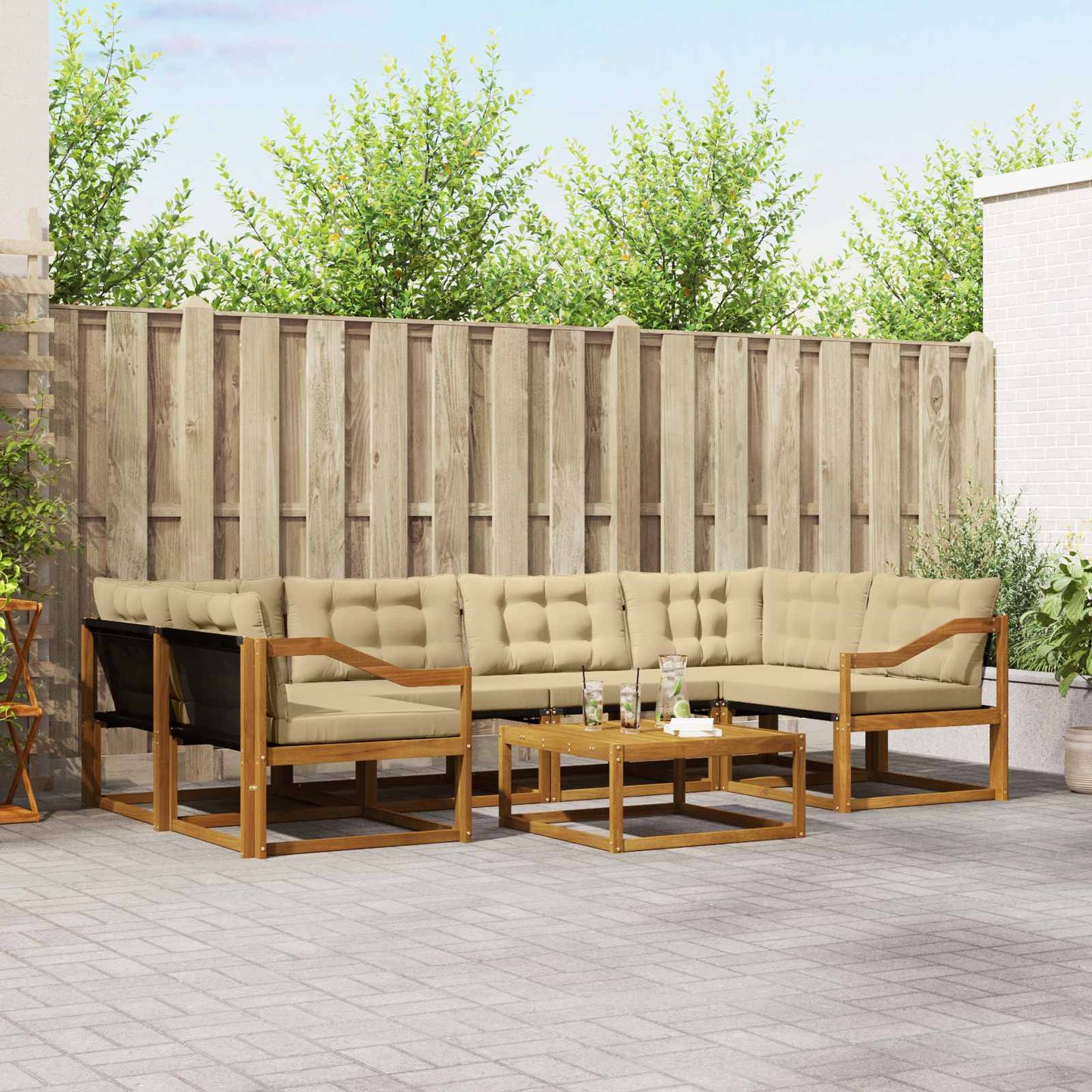 Outdoor-Sofagarnitur mit Kissen 7 pcs Natur und Beige