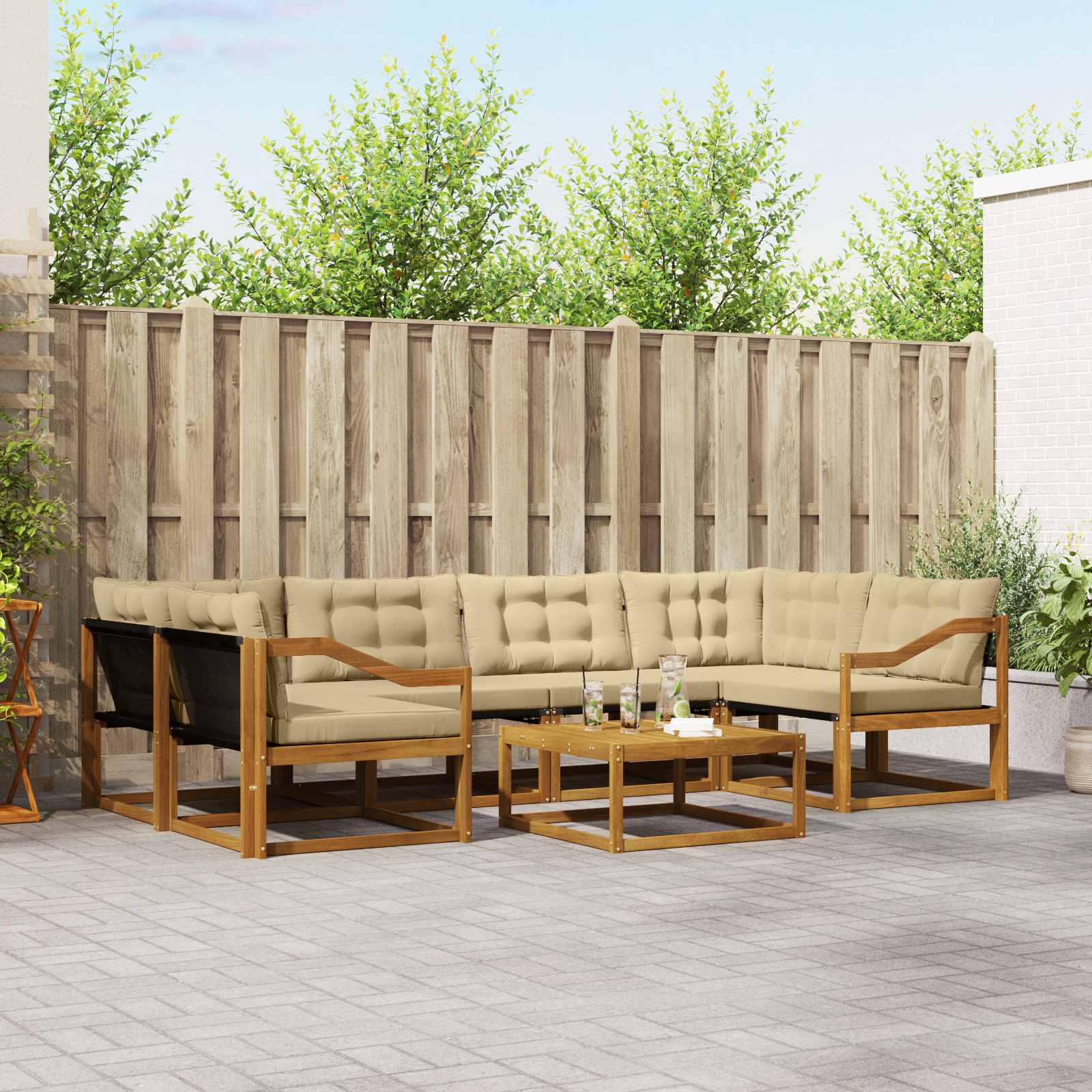 Outdoor-Sofagarnitur mit Kissen 7 pcs Natur und Beige