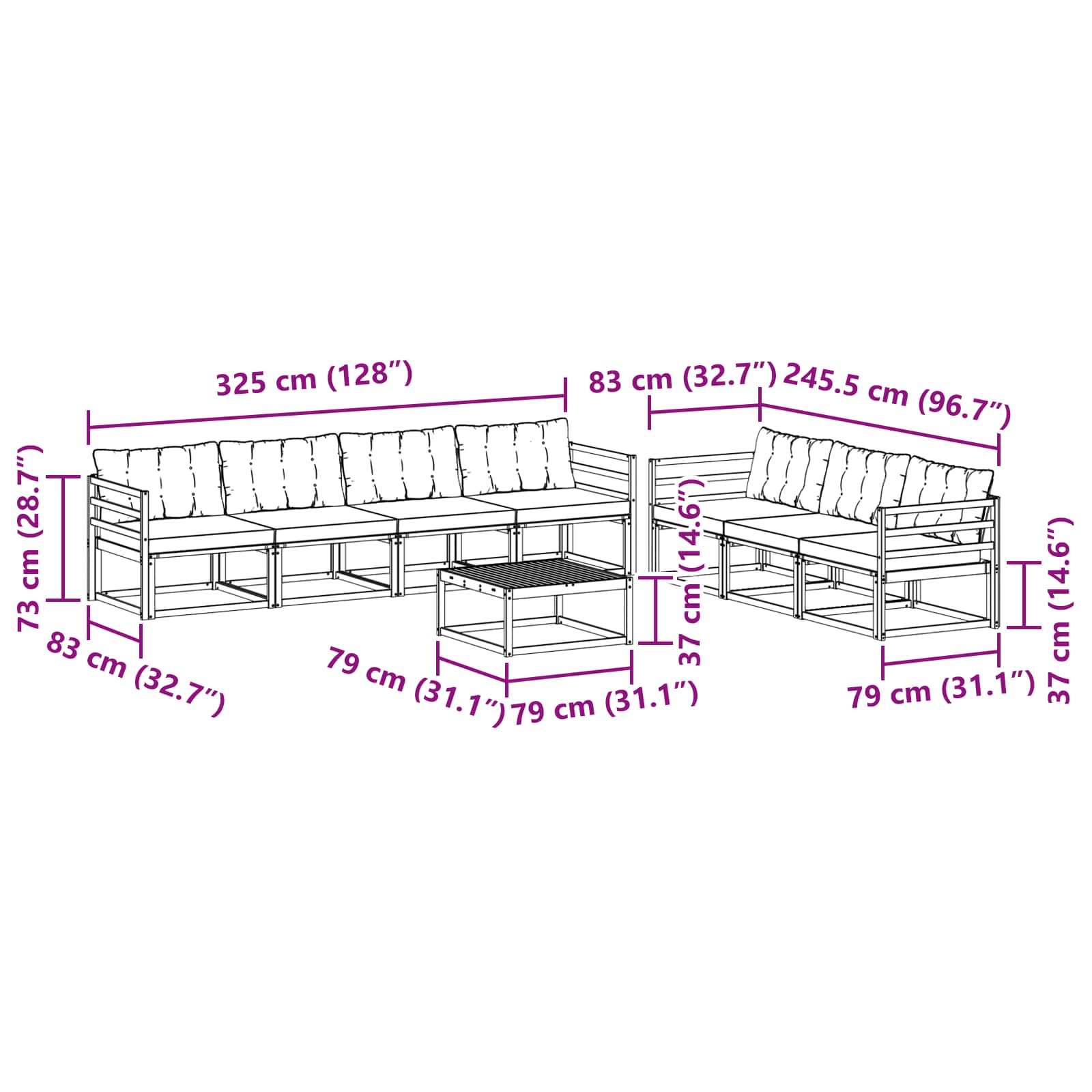 Outdoor-Sofagarnitur mit Kissen 8 pcs Natur und Creme