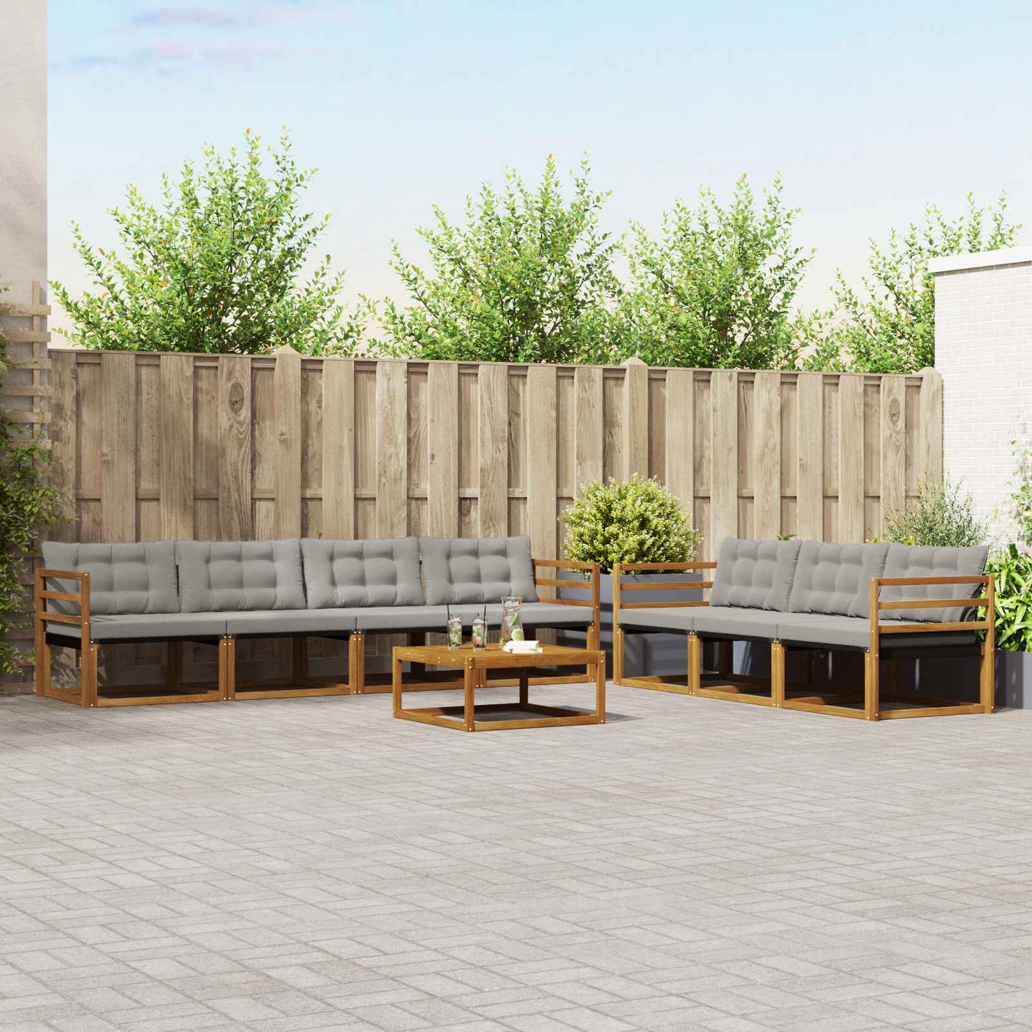 Outdoor-Sofagarnitur mit Kissen 8 pcs Natürlich und Hellgrau
