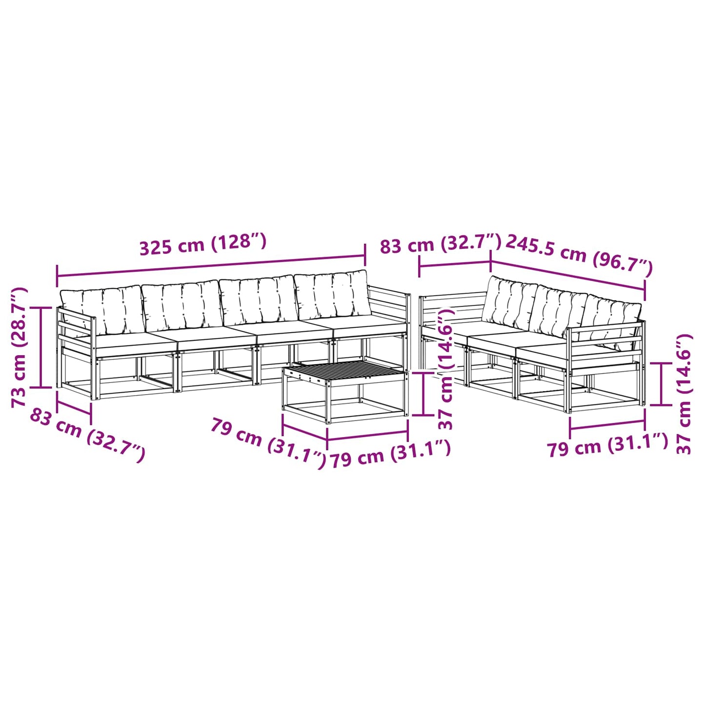 Outdoor-Sofagarnitur mit Kissen 8 pcs Natürlich und Hellgrau