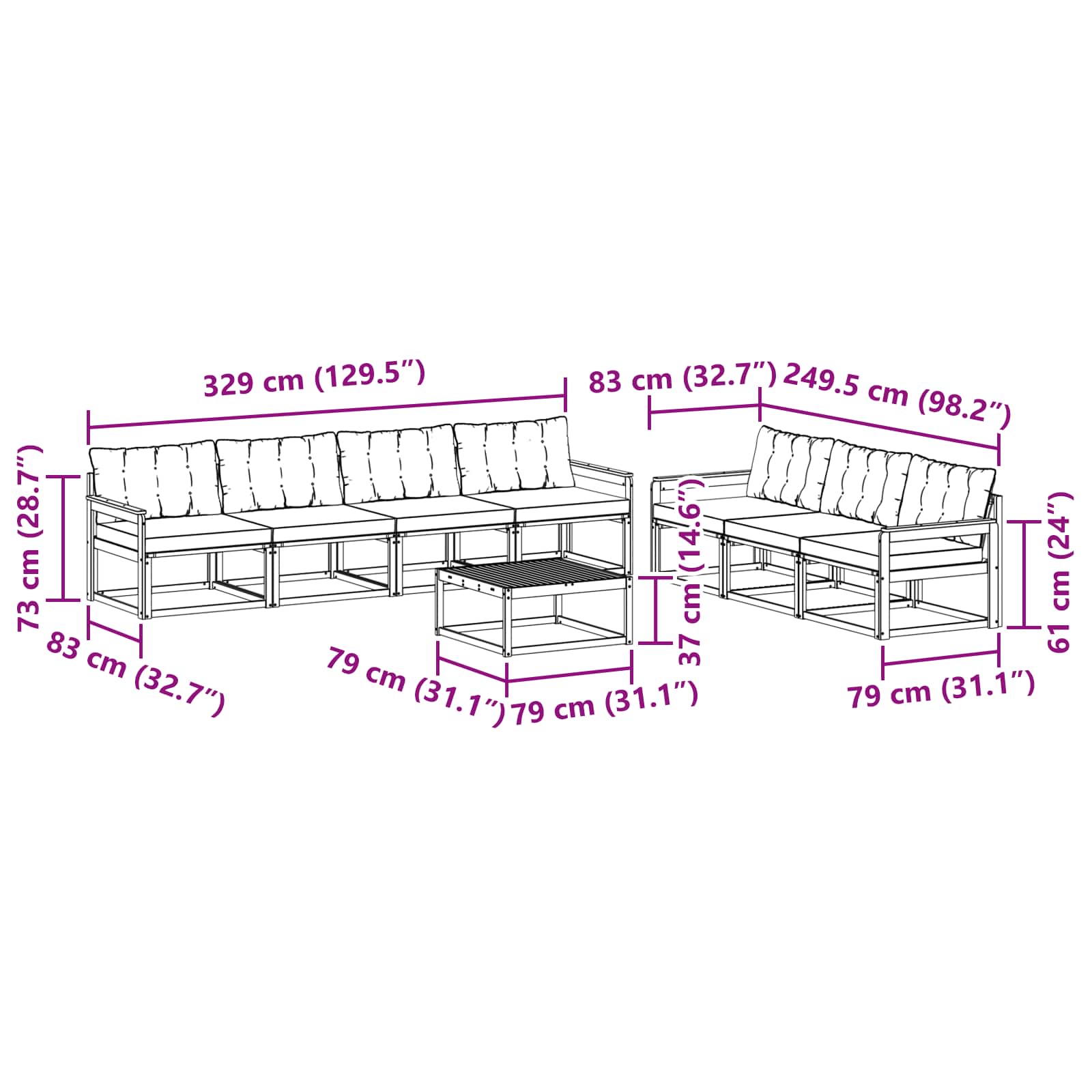 Outdoor-Sofagarnitur mit Kissen 8 pcs Natur und Creme