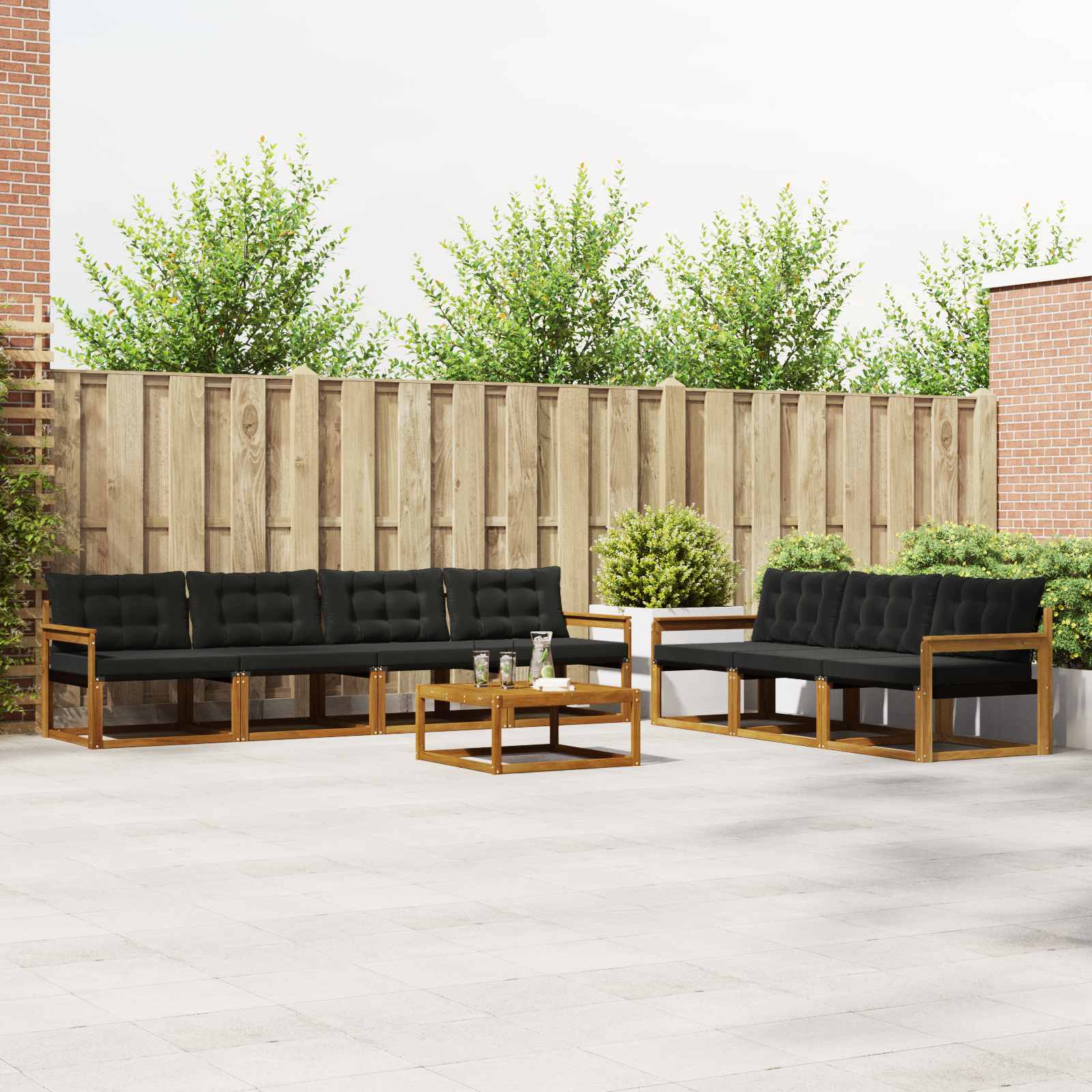 Outdoor-Sofagarnitur mit Kissen 8 pcs Natürlich und Schwarz