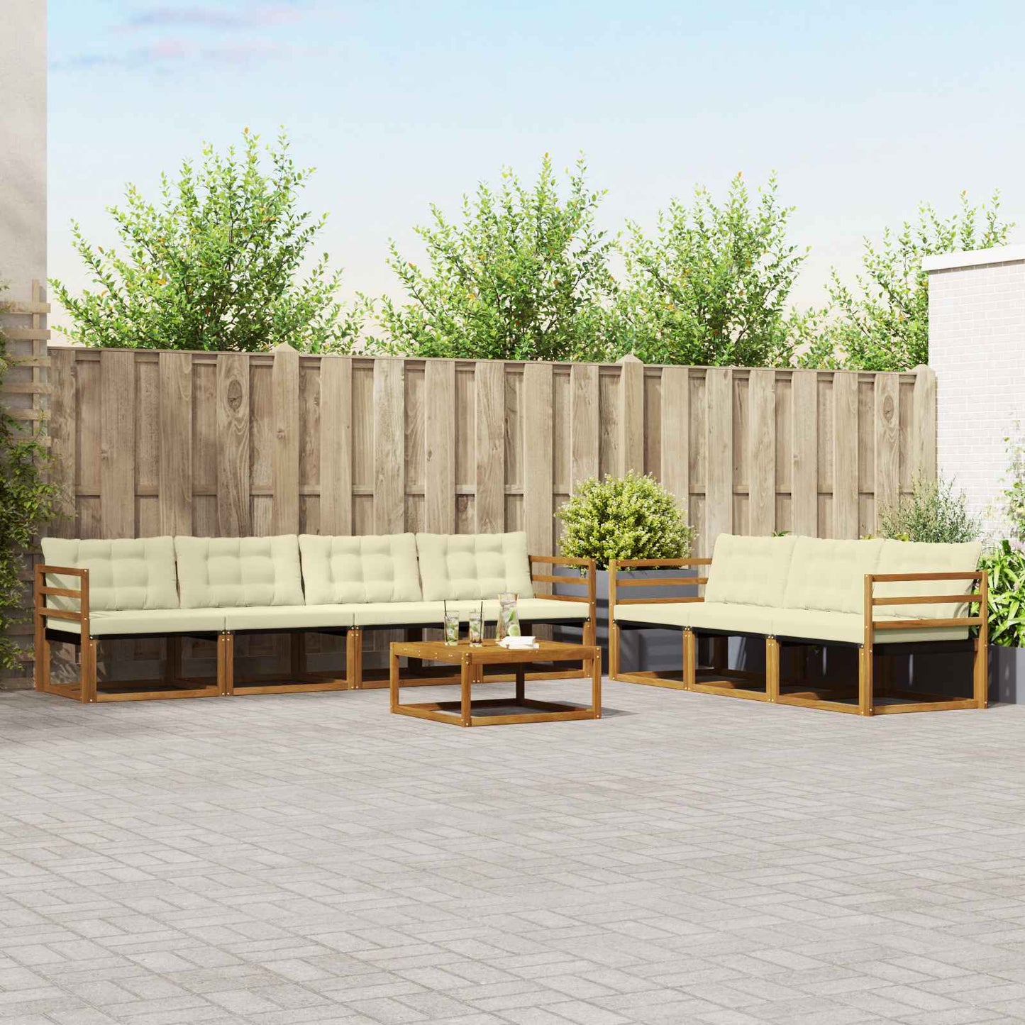 Outdoor-Sofagarnitur mit Kissen 8 pcs Natur und Creme