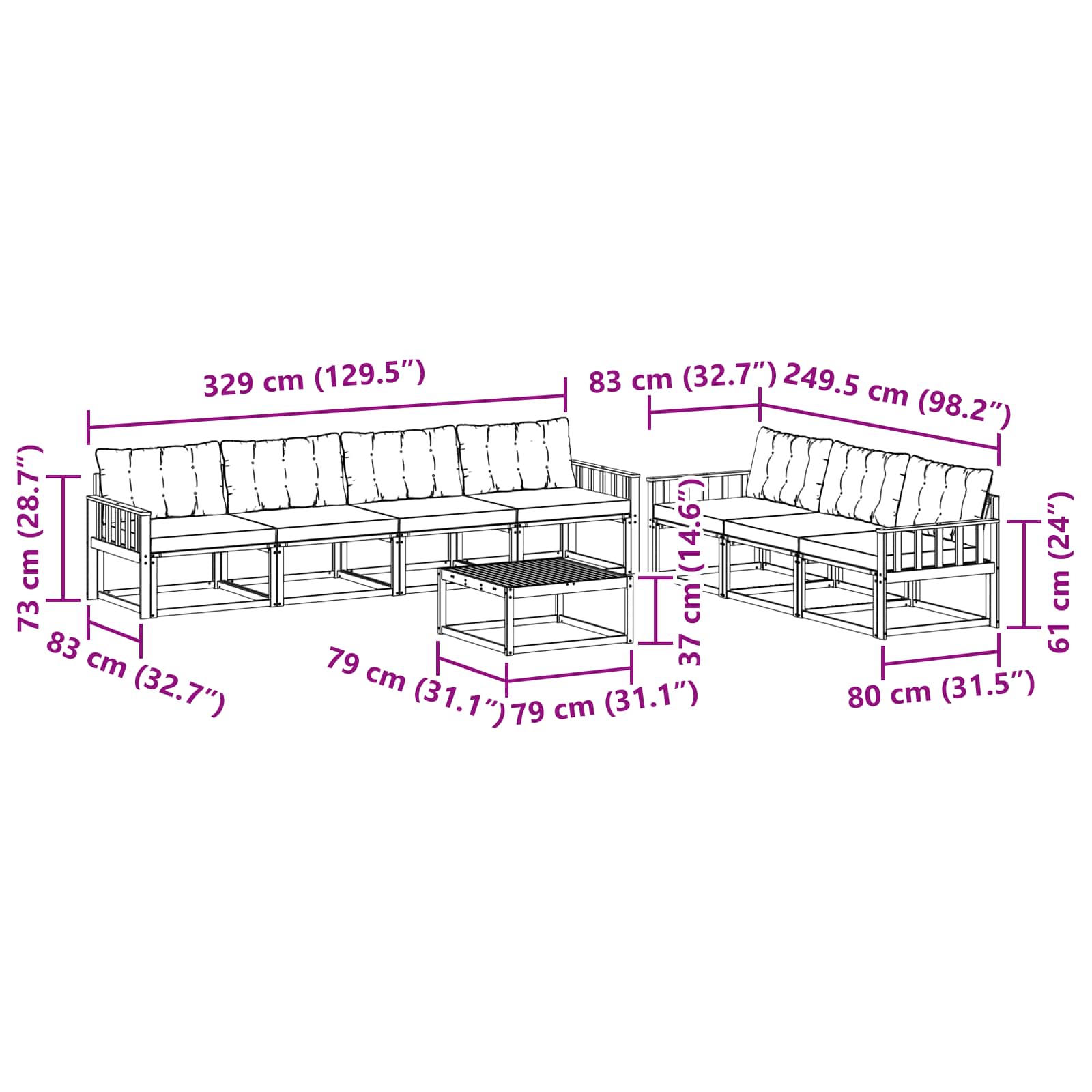 Outdoor-Sofagarnitur mit Kissen 8 pcs Natürlich und Hellgrau