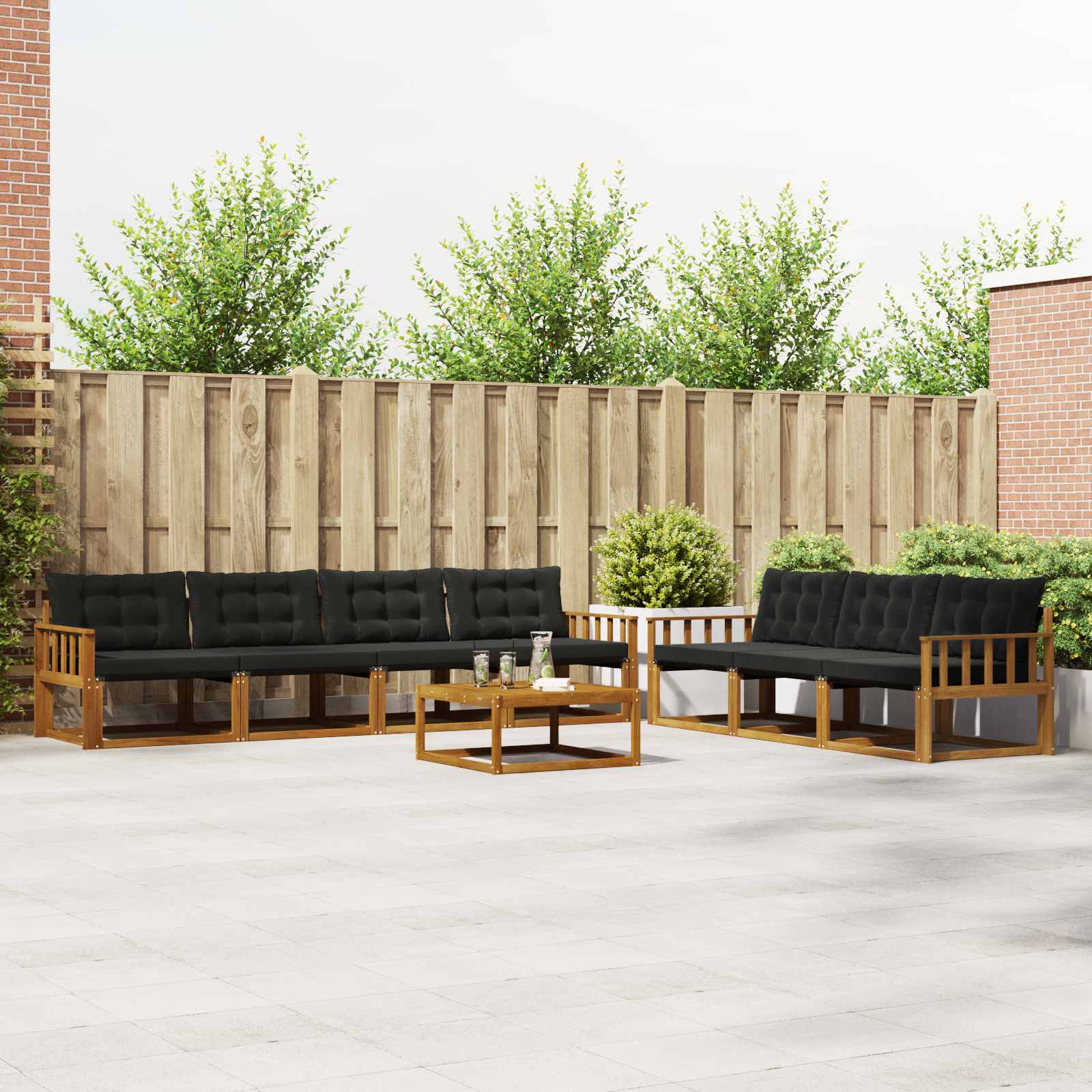 Outdoor-Sofagarnitur mit Kissen 8 pcs Natürlich und Schwarz