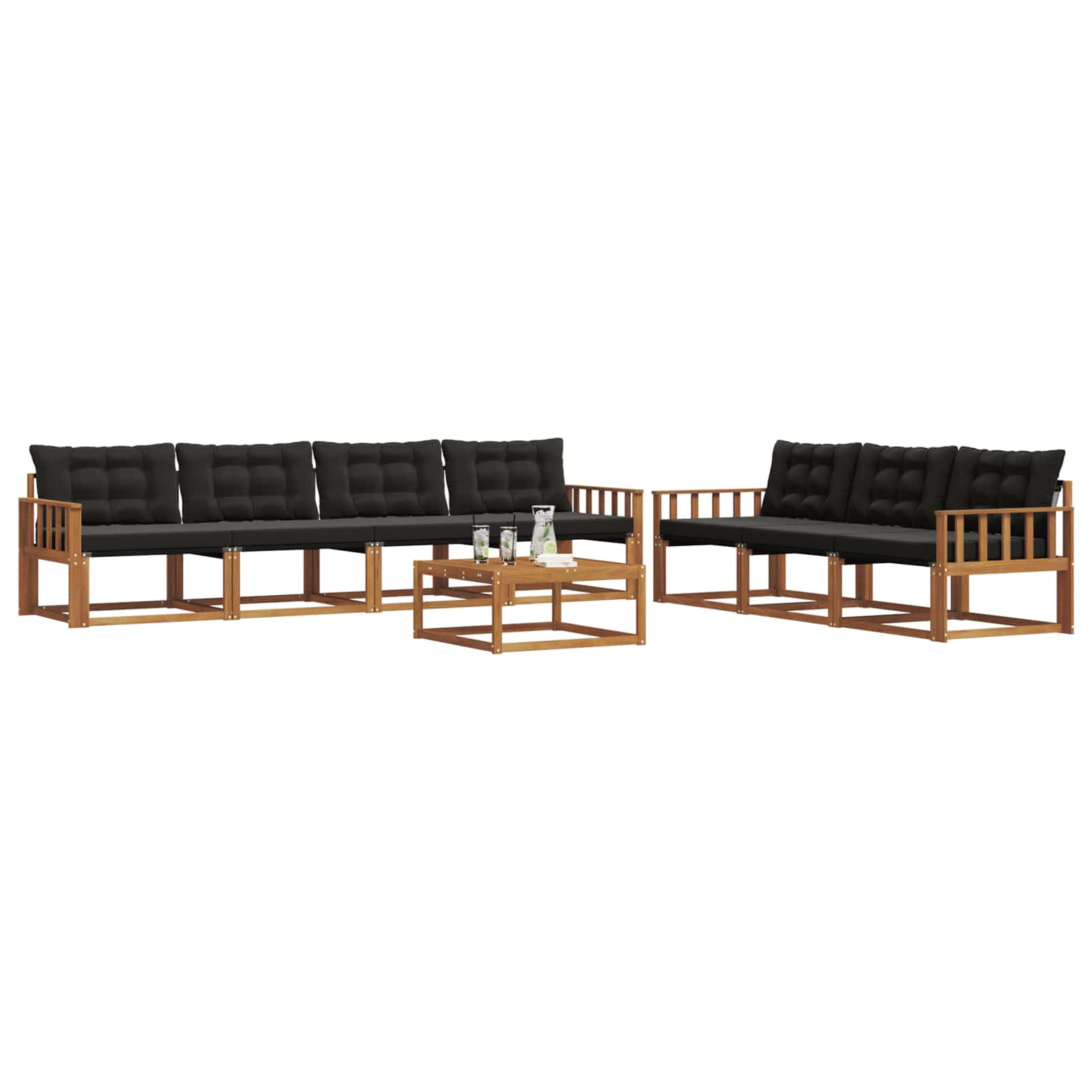 Outdoor-Sofagarnitur mit Kissen 8 pcs Natürlich und Schwarz