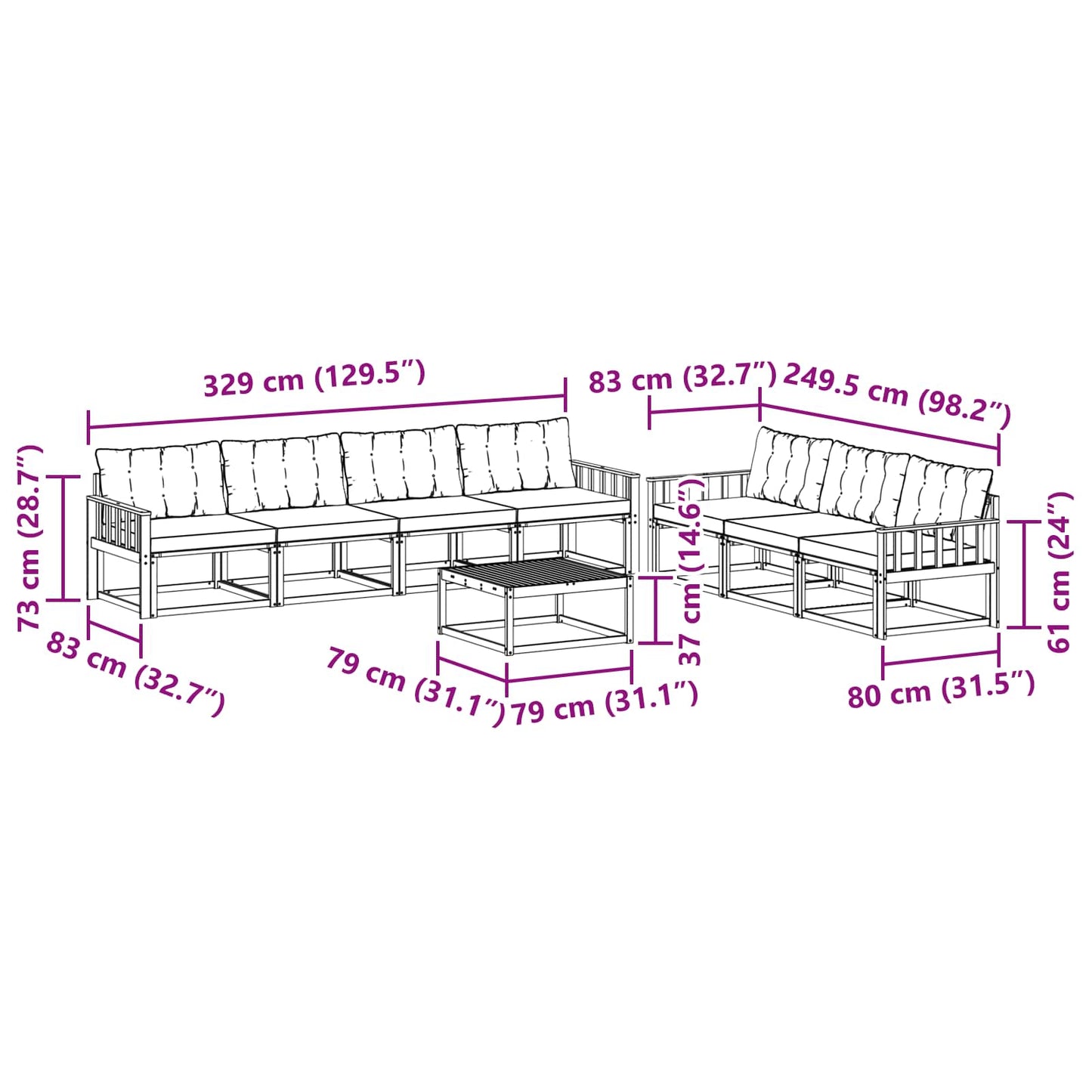 Outdoor-Sofagarnitur mit Kissen 8 pcs Natürlich und Schwarz