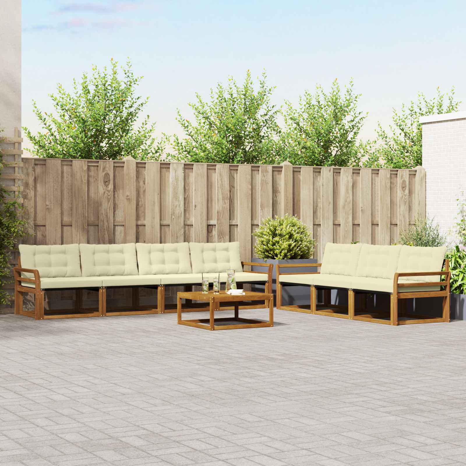 Outdoor-Sofagarnitur mit Kissen 8 pcs Natur und Creme
