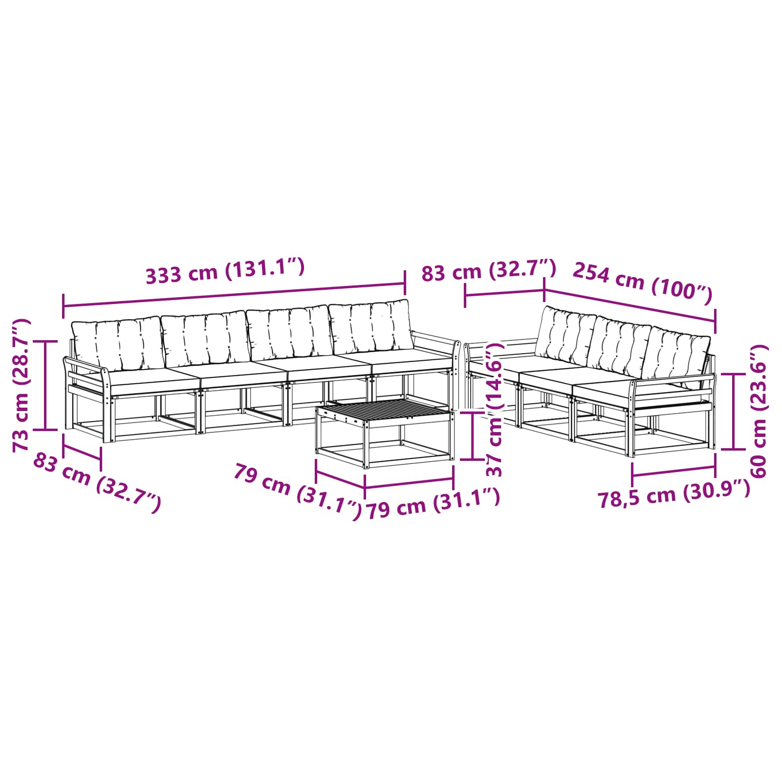 Outdoor-Sofagarnitur mit Kissen 8 pcs Natur und Creme