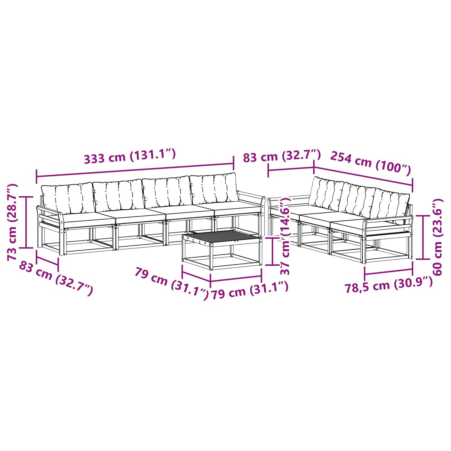 Outdoor-Sofagarnitur mit Kissen 8 pcs Natürlich und Hellgrau