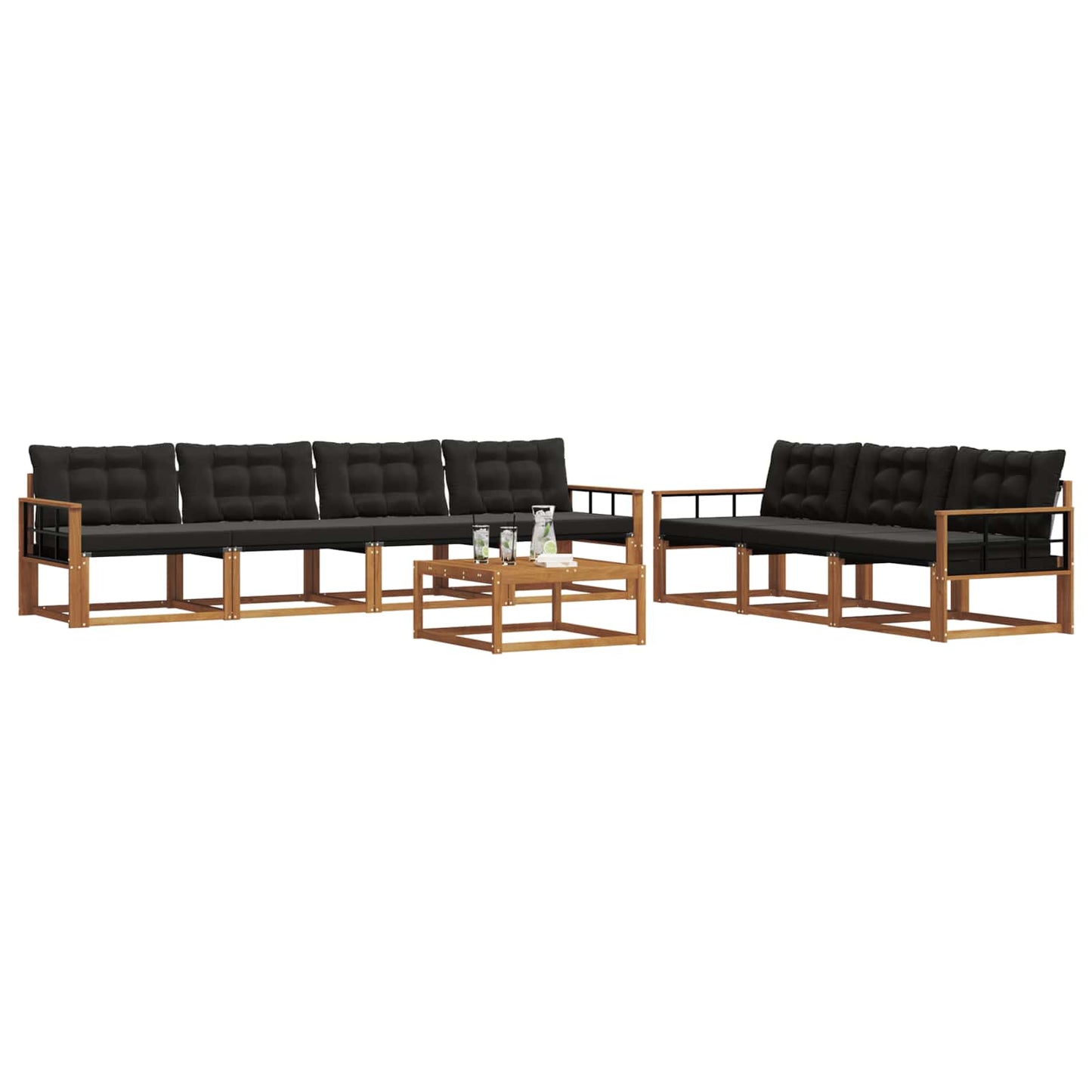 Outdoor-Sofagarnitur mit Kissen 8 pcs Natürlich und Schwarz