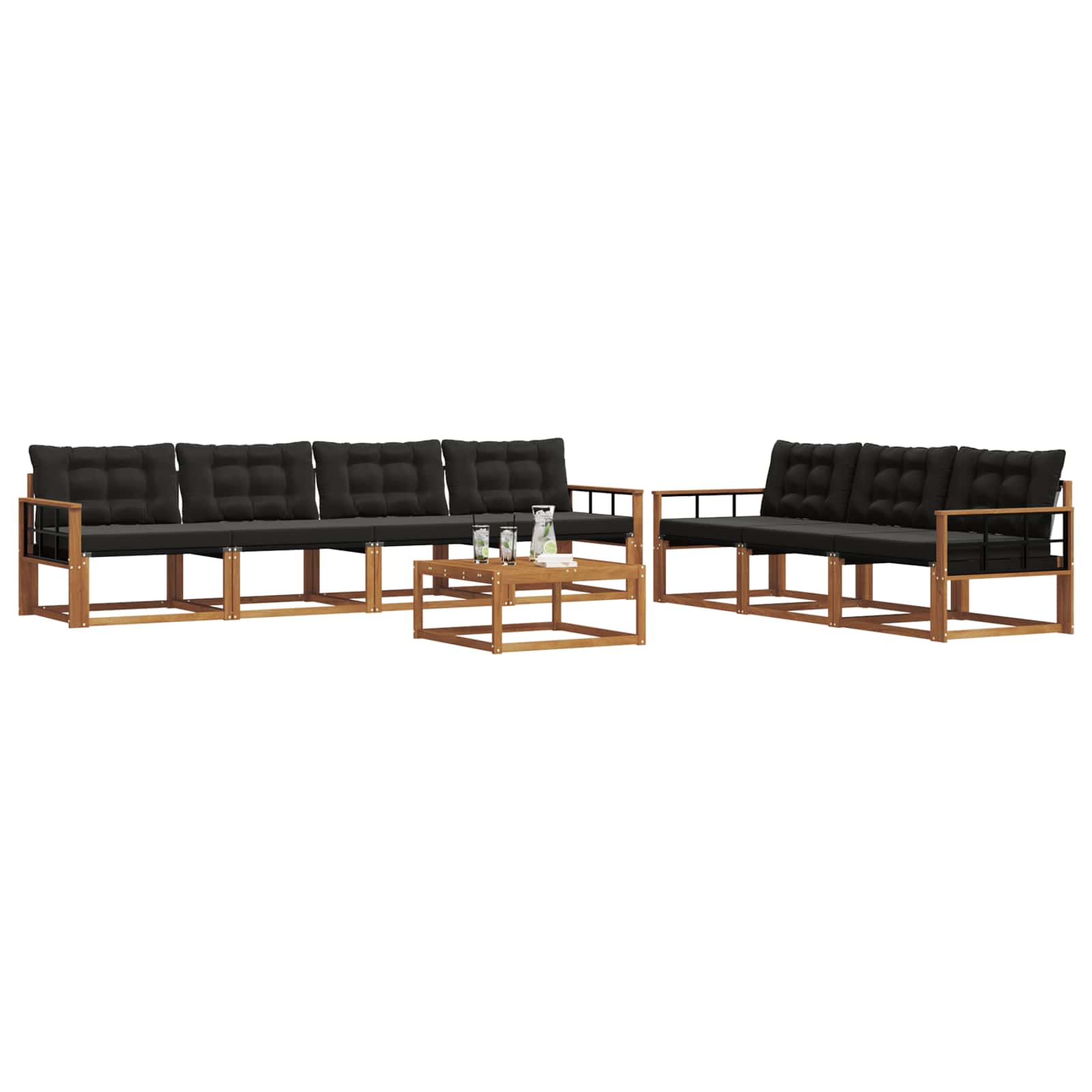 Outdoor-Sofagarnitur mit Kissen 8 pcs Natürlich und Schwarz