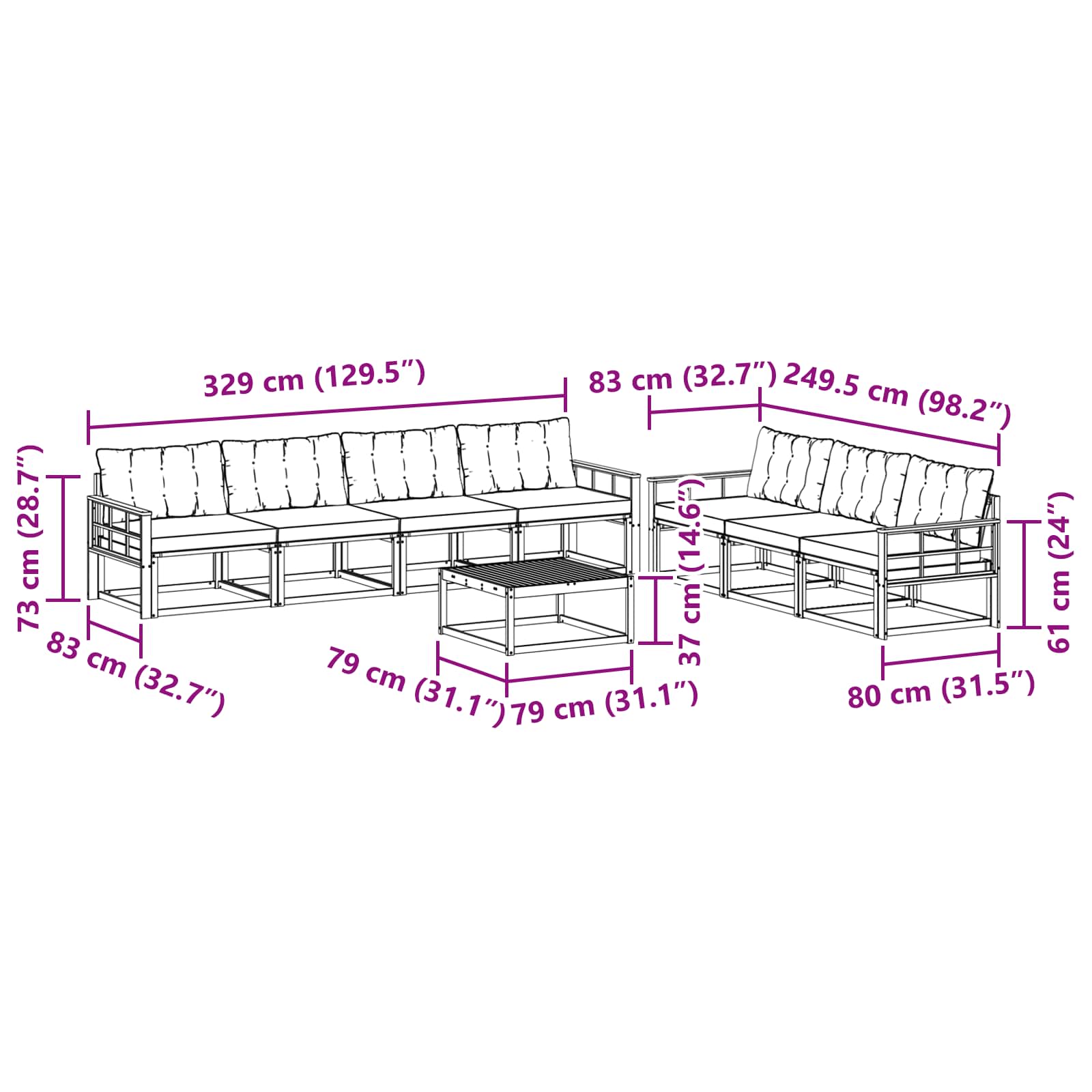 Outdoor-Sofagarnitur mit Kissen 8 pcs Natürlich und Schwarz