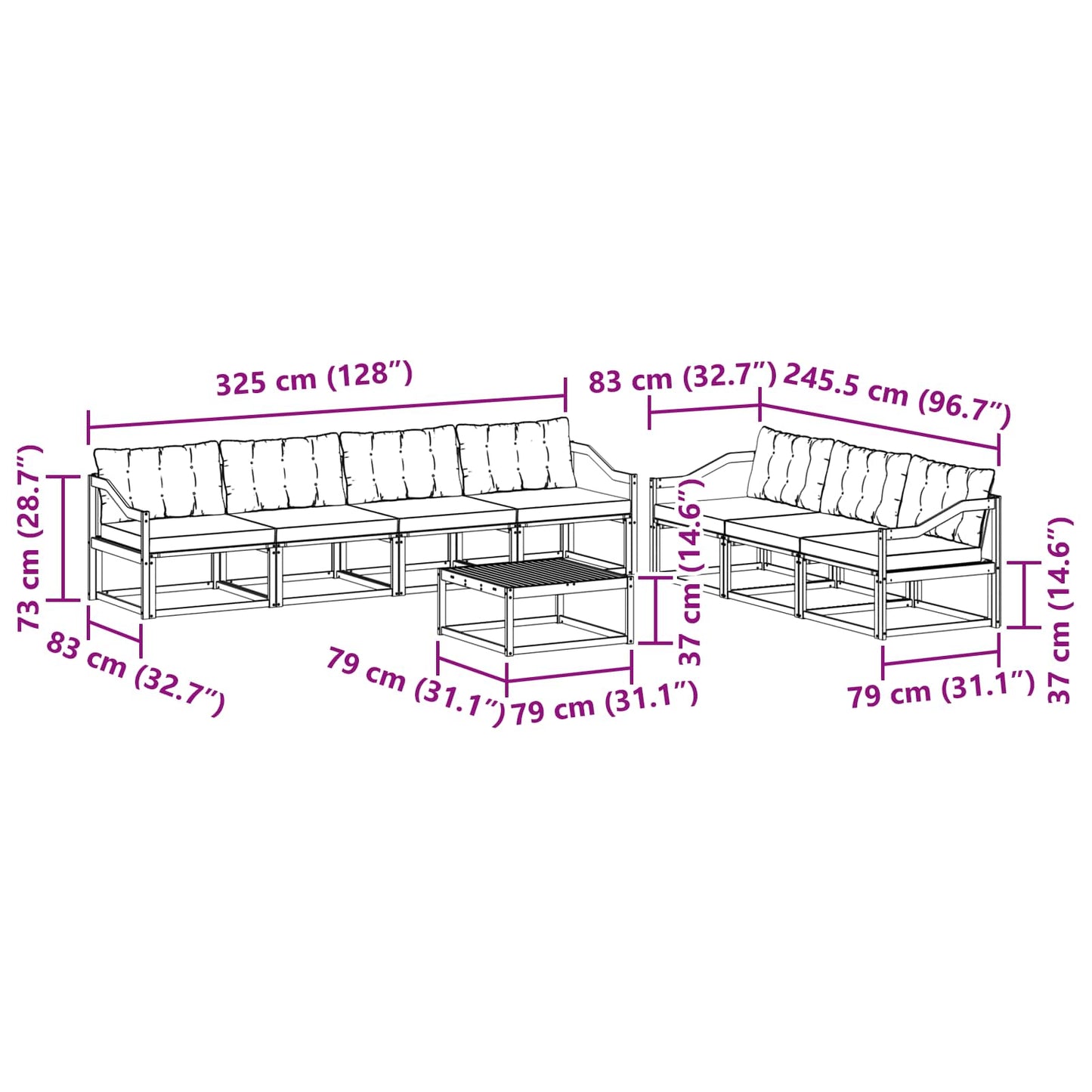 Outdoor-Sofagarnitur mit Kissen 8 pcs Natürlich und Hellgrau