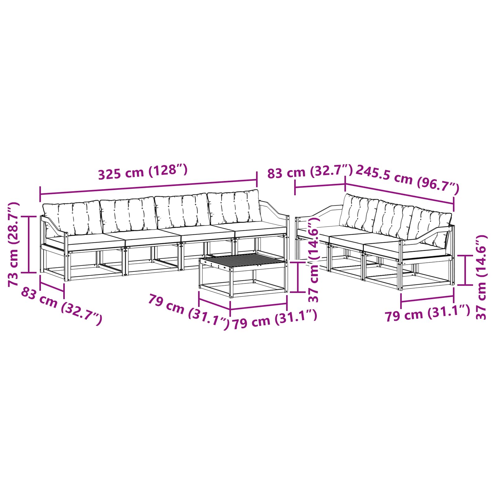 Outdoor-Sofagarnitur mit Kissen 8 pcs Natürlich und Hellgrau