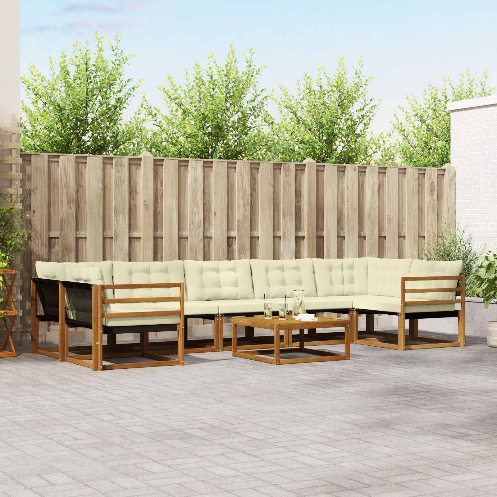 Outdoor-Sofagarnitur mit Kissen 8 pcs Natur und Creme
