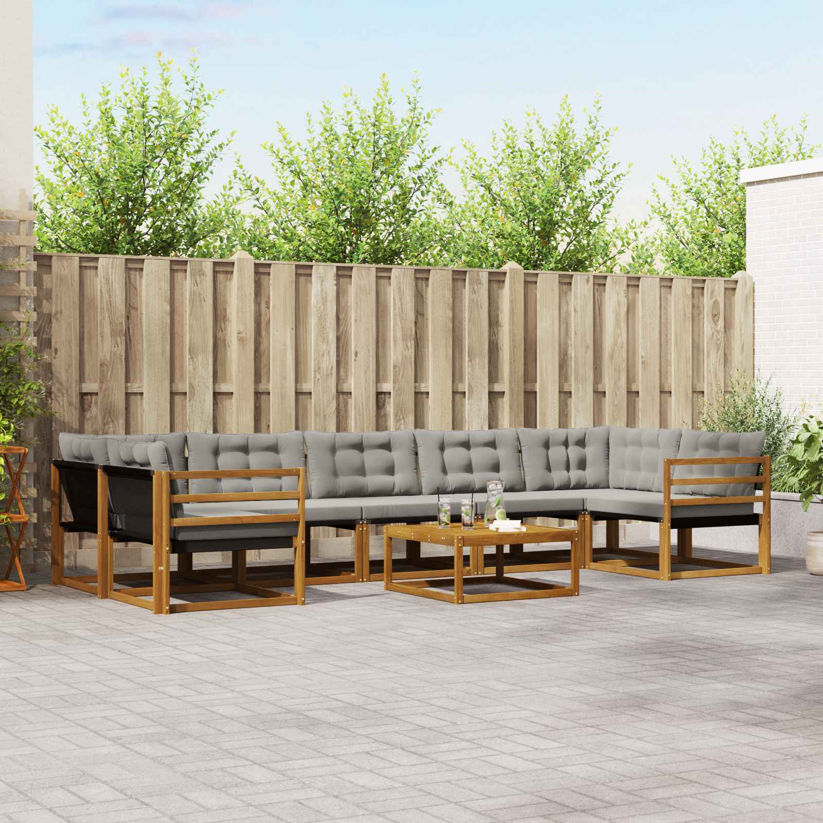 Outdoor-Sofagarnitur mit Kissen 8 pcs Natürlich und Hellgrau